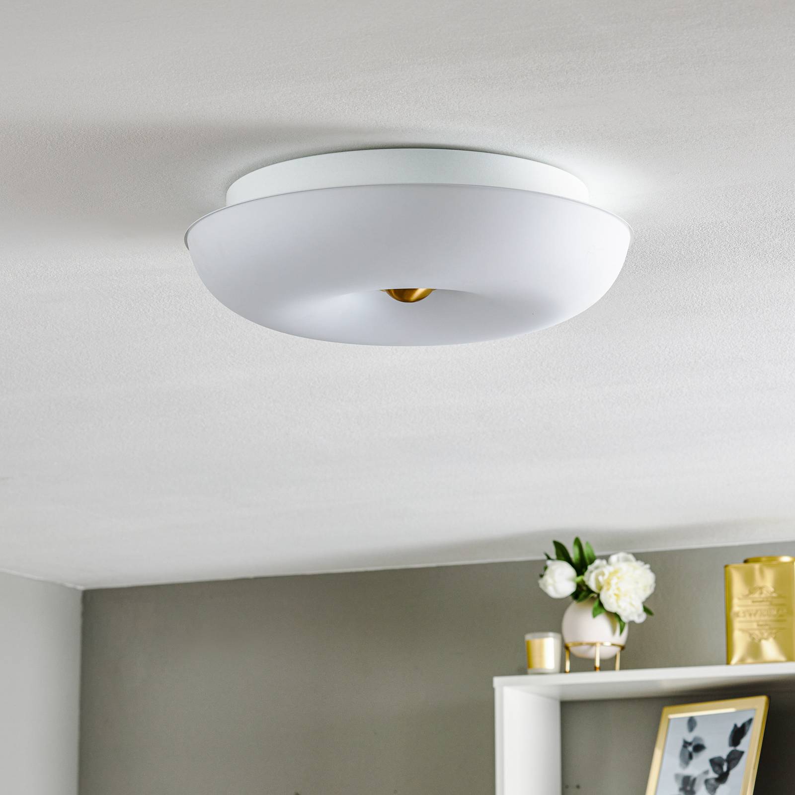 BANKAMP Vanity glastaklampa LED, mässing