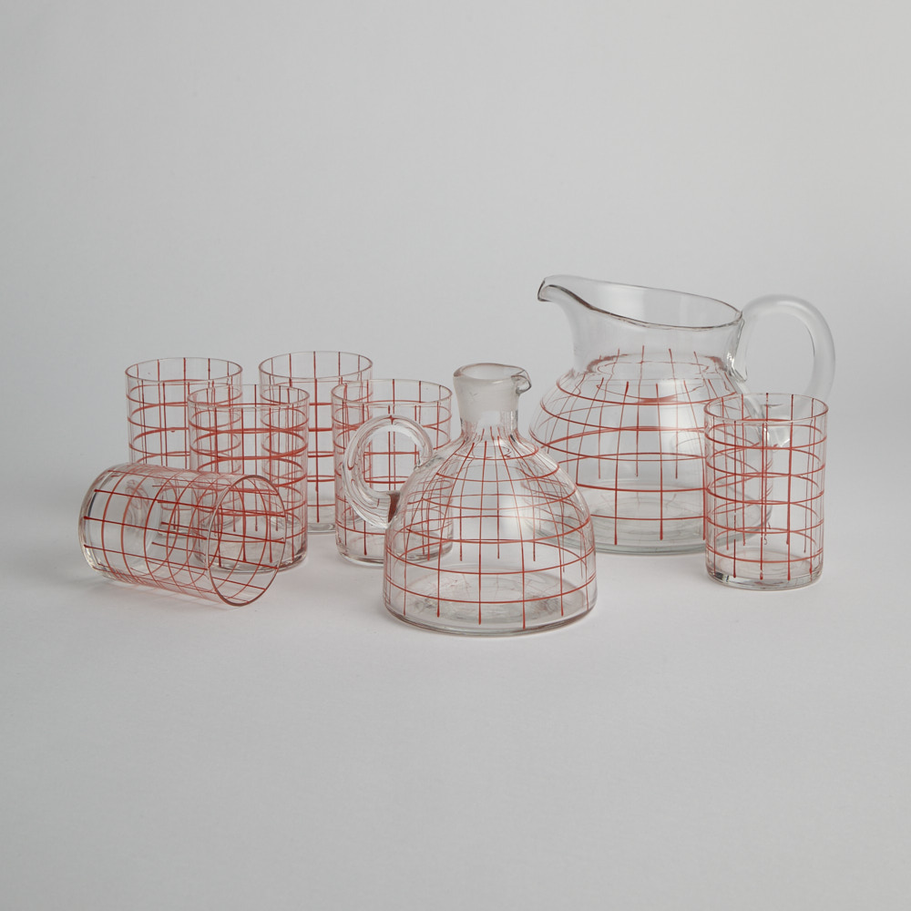 Vintage - SÅLD Saftservis 50-tal med Kanna och 6 st Glas