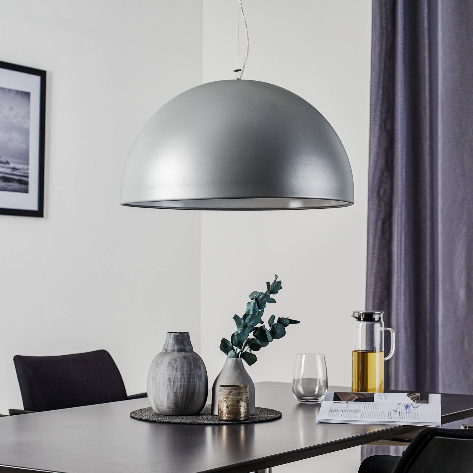 Aluminiumfärgad hänglampa CUPOLA, 54 cm