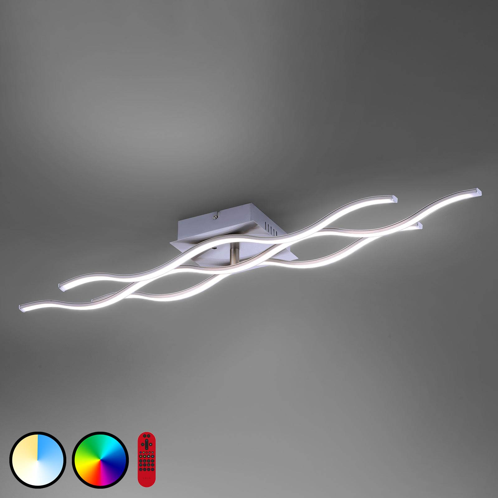 LED-taklampa LOLASmart Wave, 3 lampor, stål