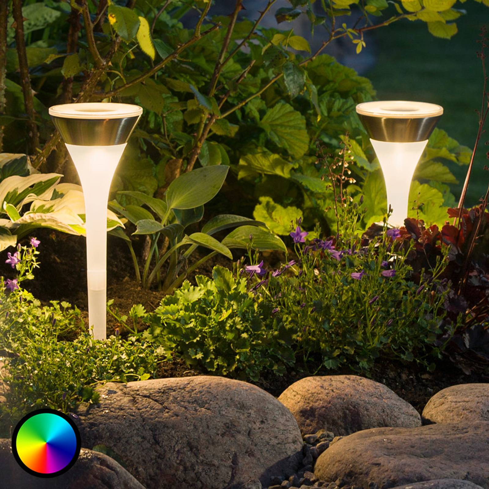 Solarlampa Assisi med RGB-LED och jordankare