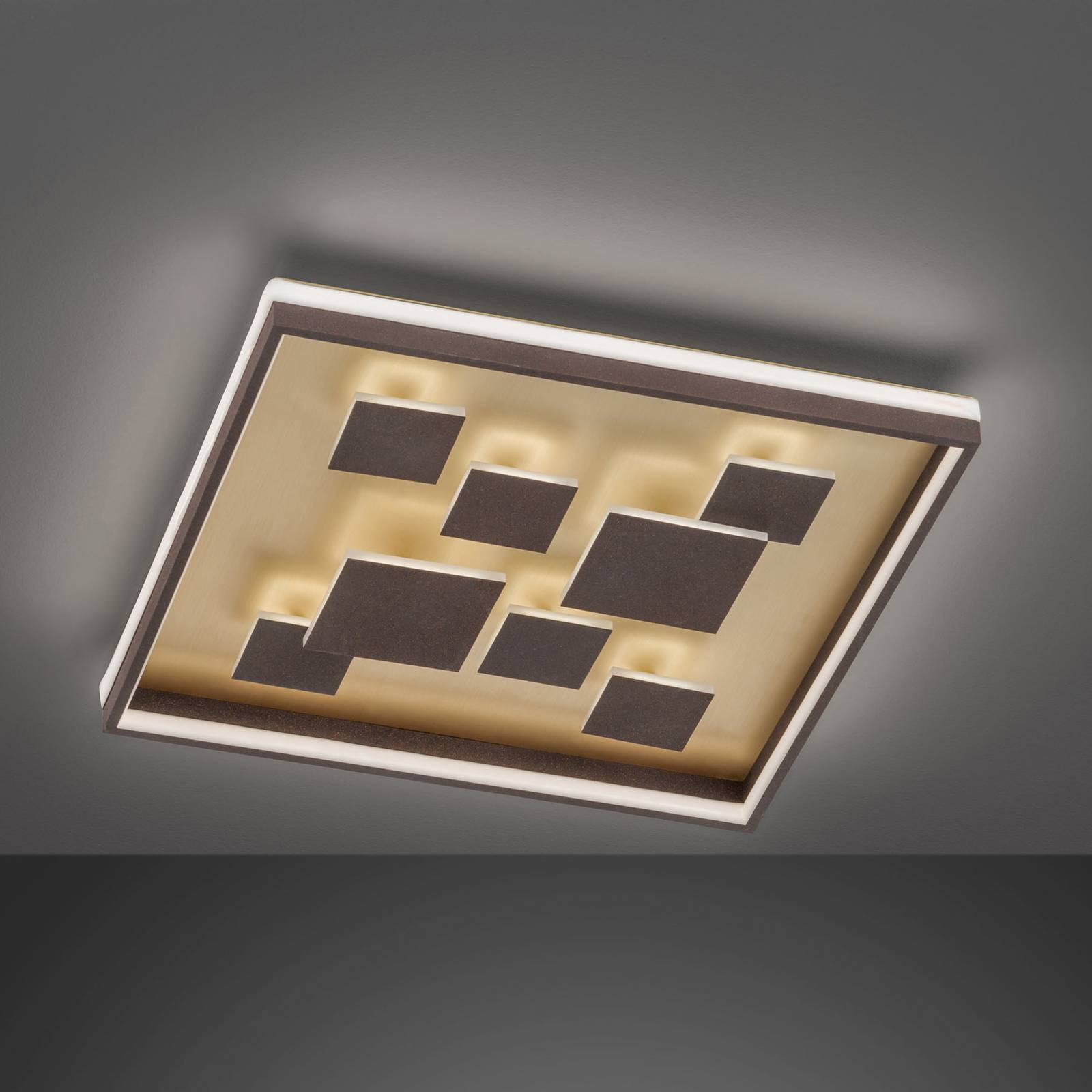 LED-taklampa Rico, dimbar, kantig, brun