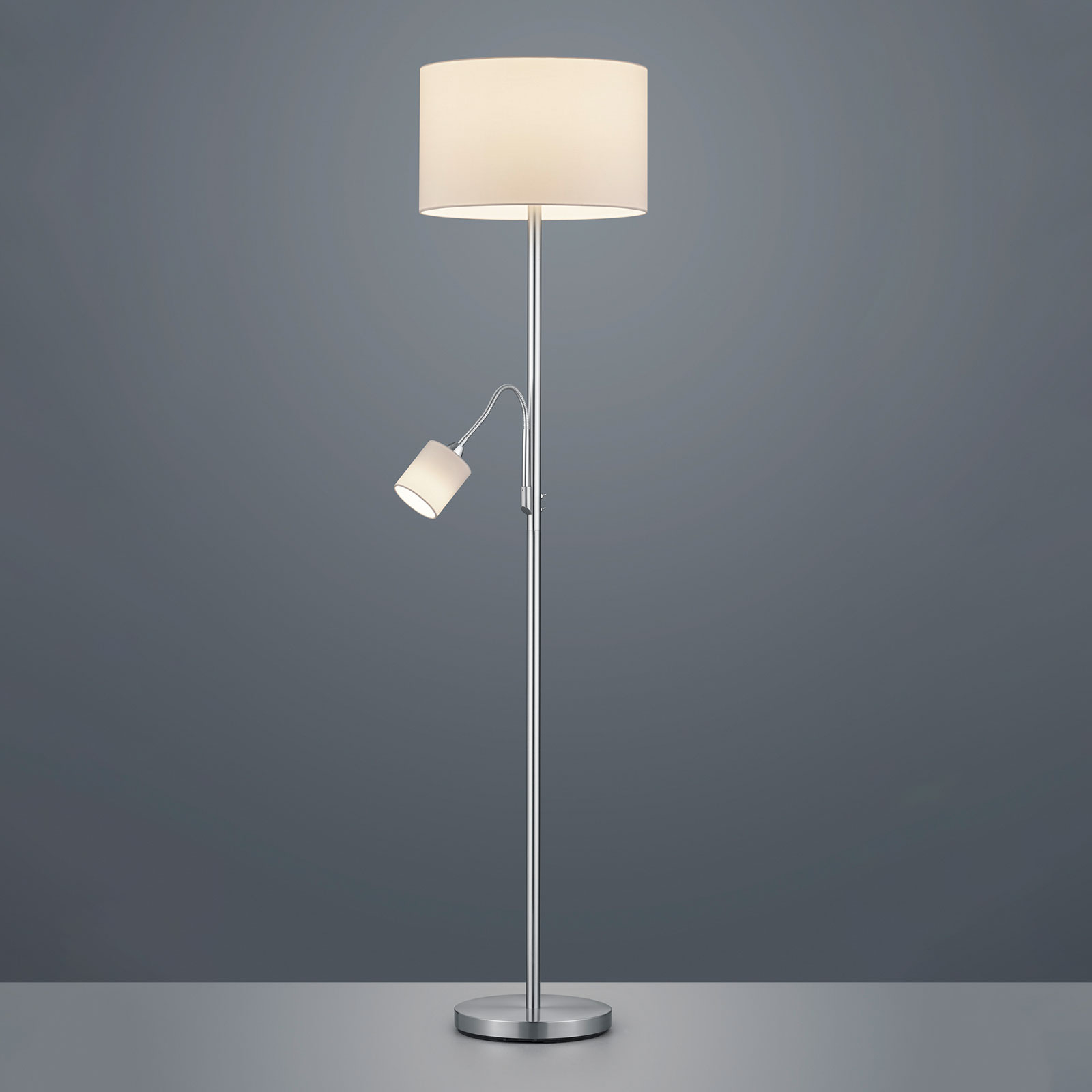 Golvlampa Hotel med läslampa, vit skärm
