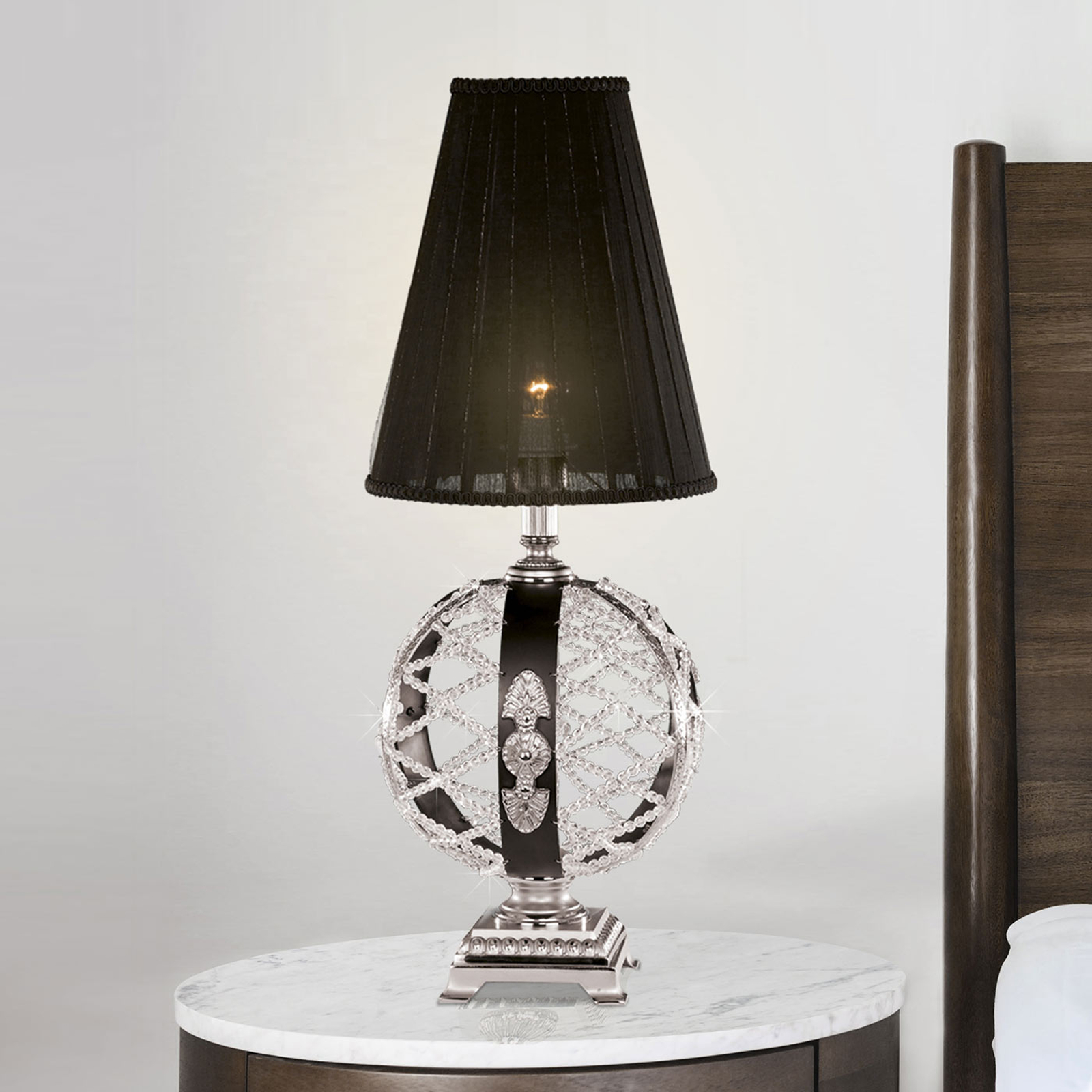 Bordslampa Arianna, svart, nickel matt, kristall
