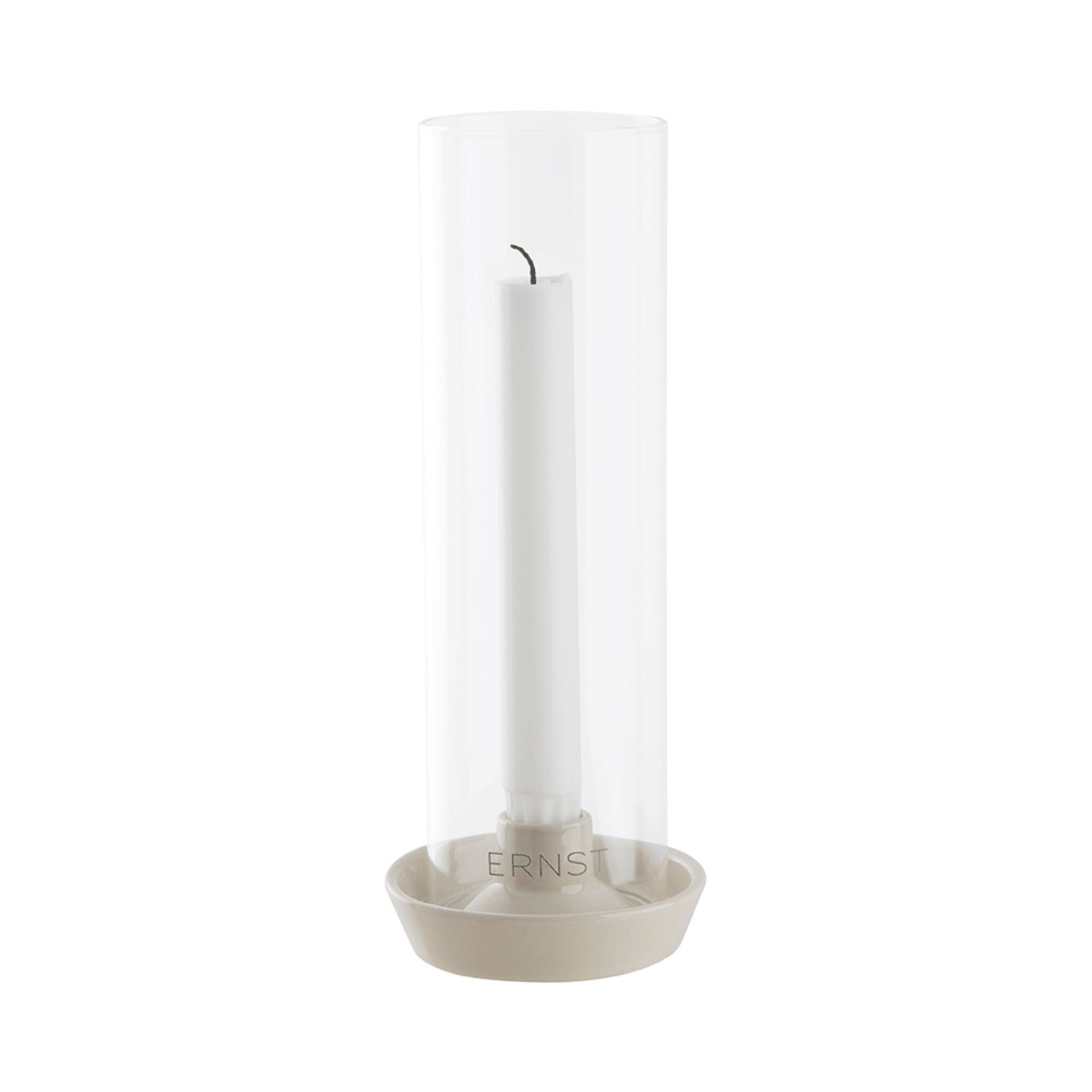 Ljusstake med glas, 23,5 cm, vit, D9 H23,5
