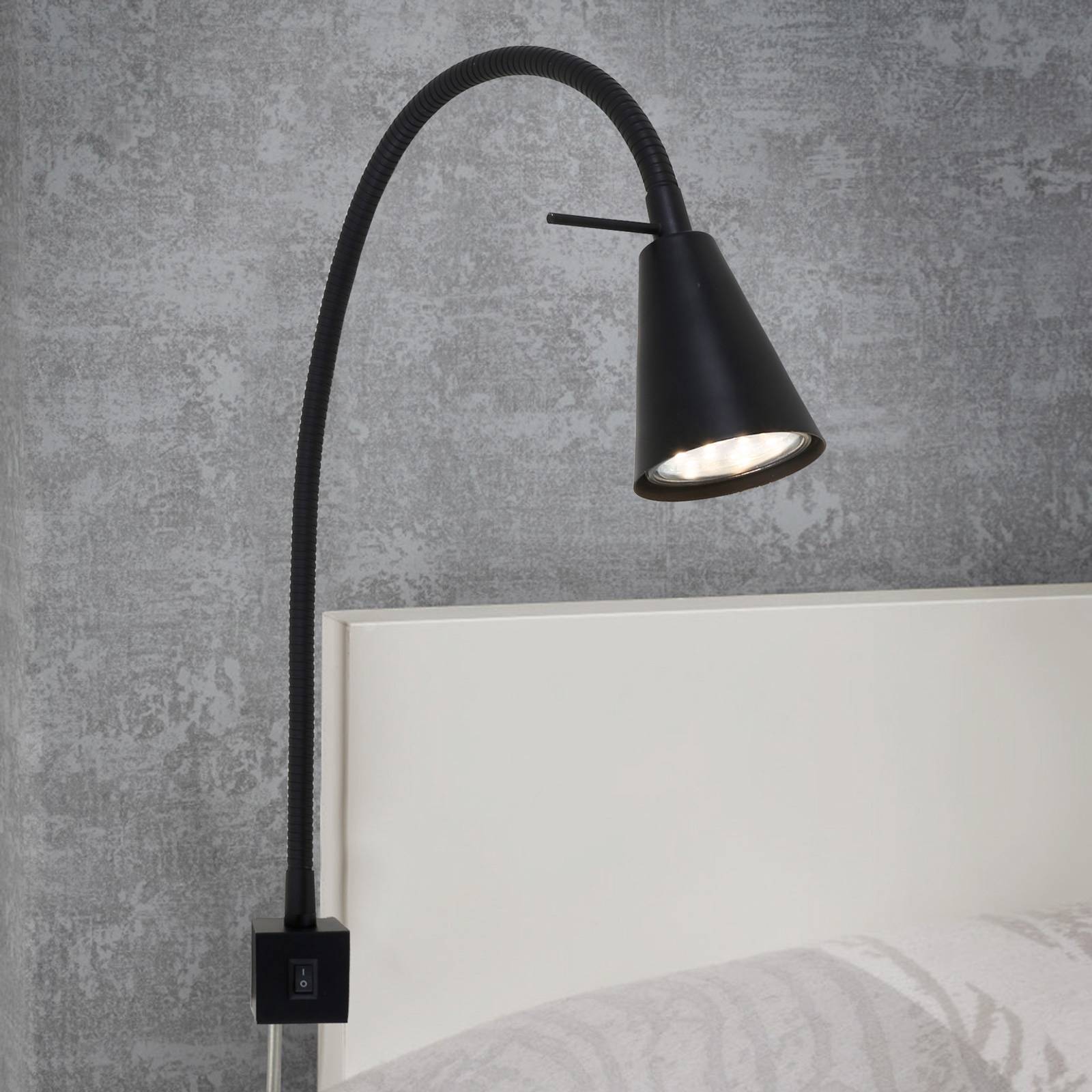 LED-vägglampa 2080 för montering vid sängen, svart