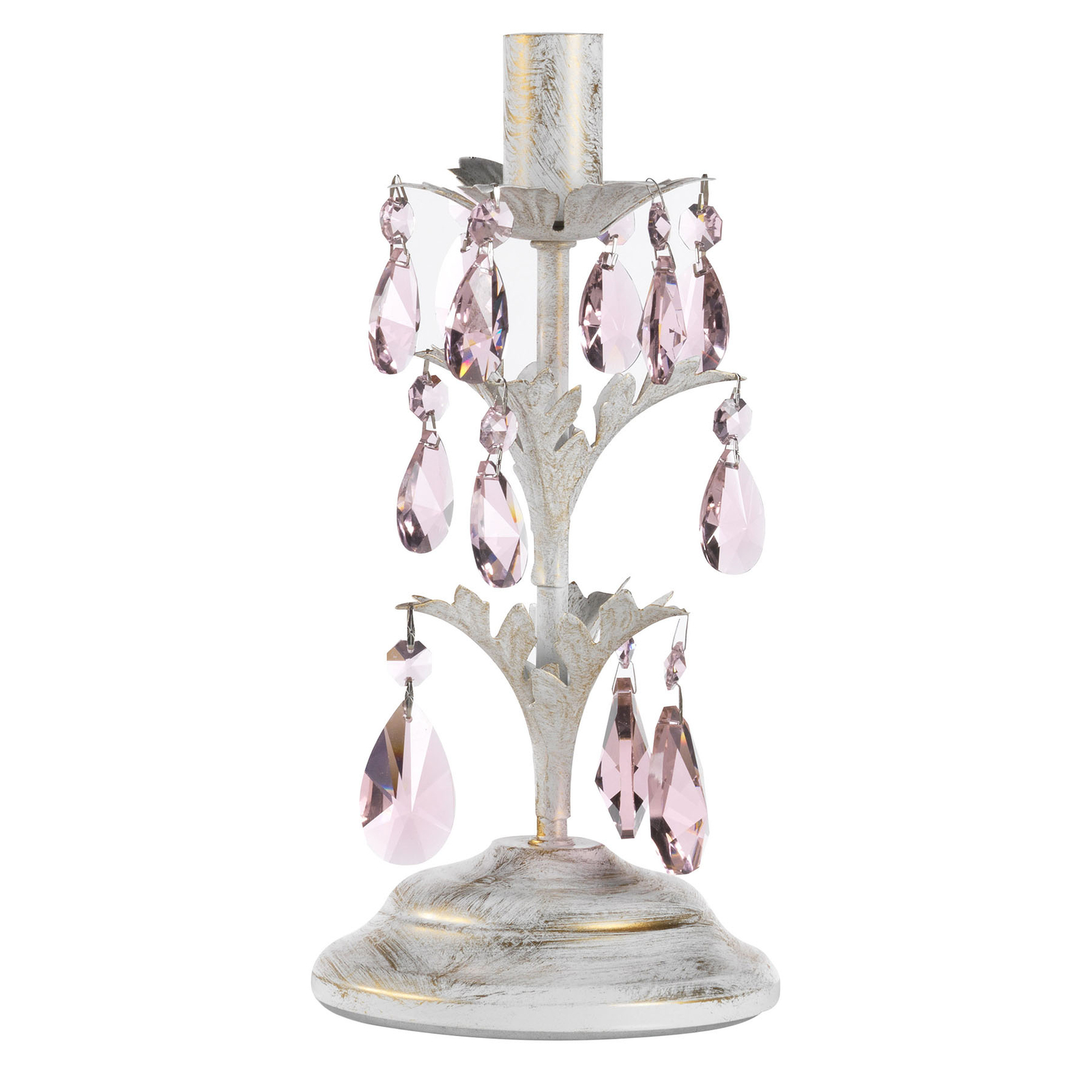 Bordslampa Kate, i vitt med rosékristaller