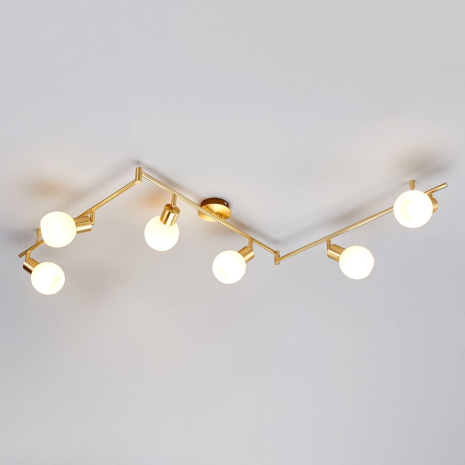 LED-taklampa Elaina i mässing, 6 ljuskällor