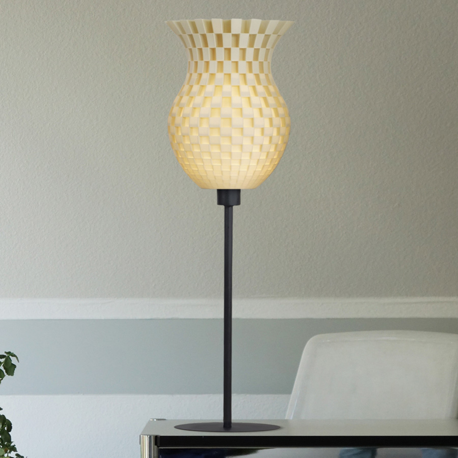 Bordslampa Flätverk, 3D-tryck, cremevit