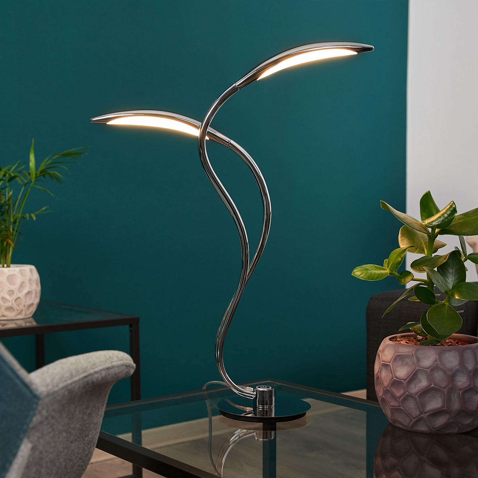 LED-bordslampa Hampton, dimbar, krom, 2 lampor