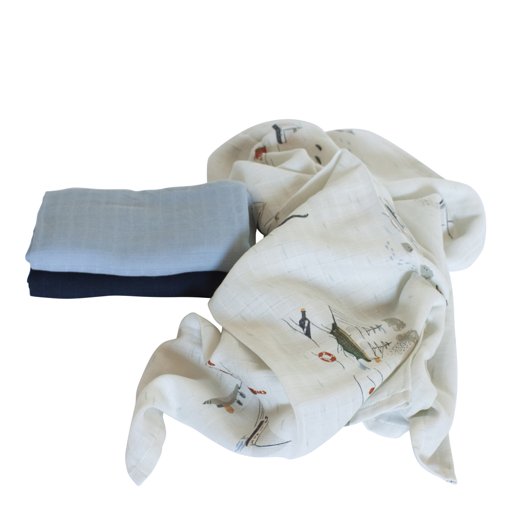 Sebra - Muslinfilt 75x75 cm 3-pack Seven Seas