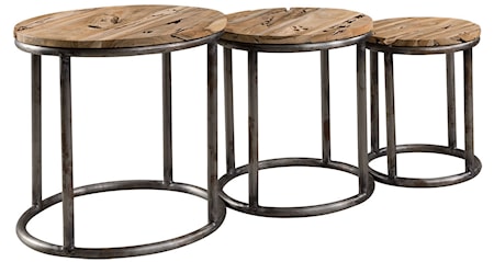 Art teak round sidobord 3-pack