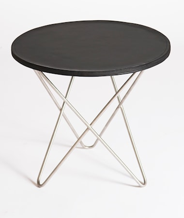 Mini o-table leather sidobord – Black/stainless