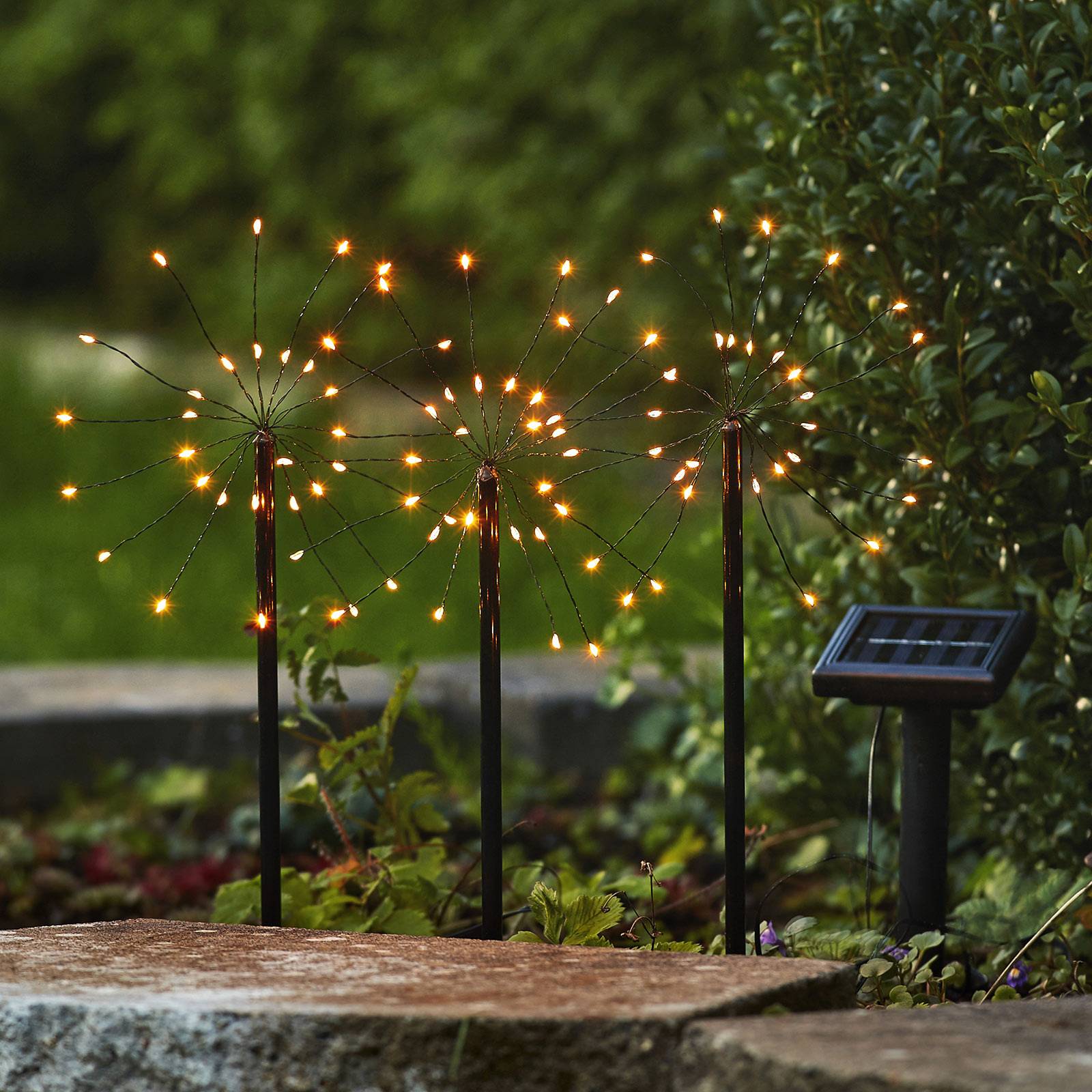 LED-solcellslampa Firework i set med markspett