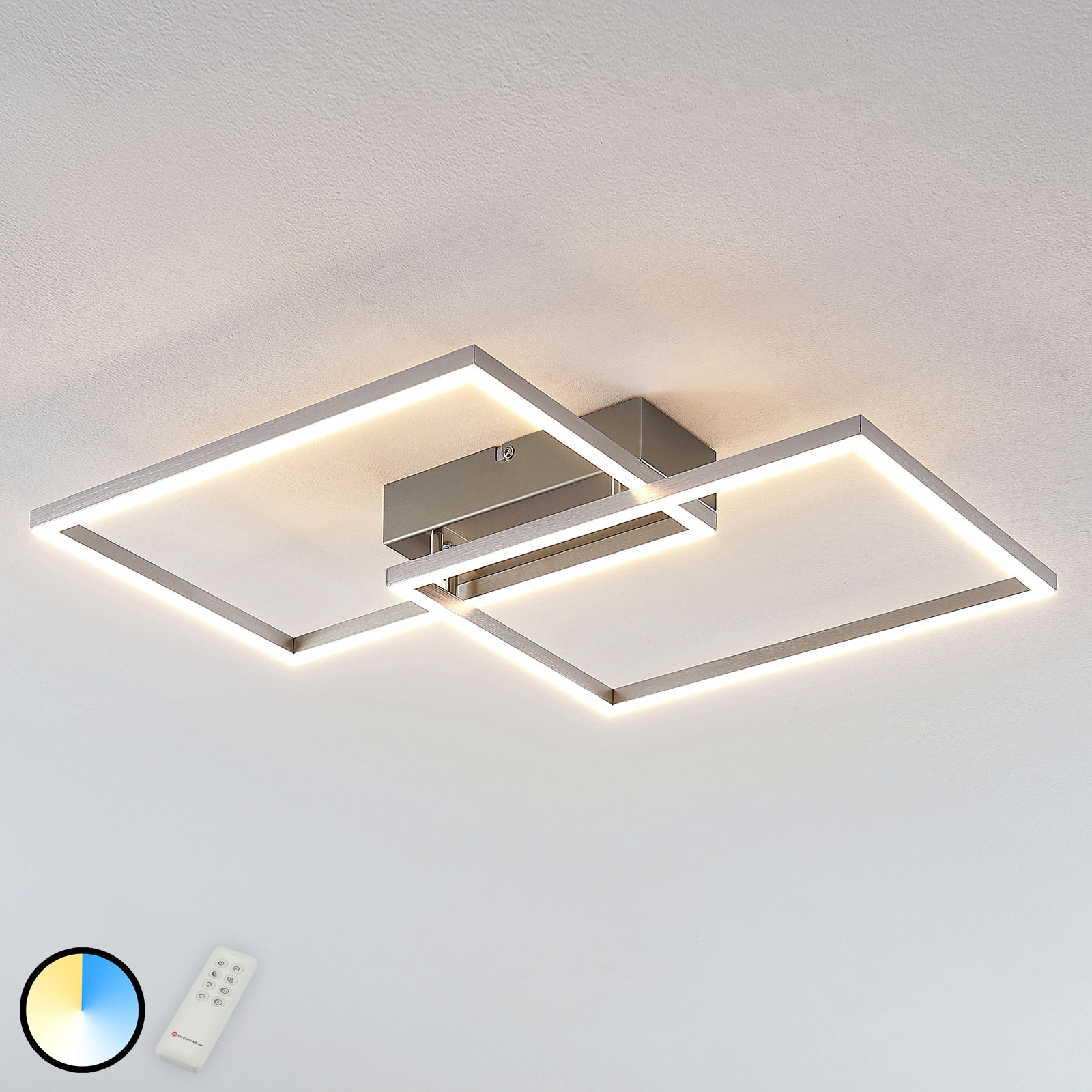 LED-taklampa Quadra, dimbar, 2 ljuskällor, 50 cm