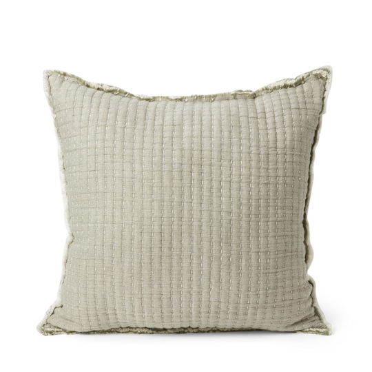 Kudde Ribbed Kantha 50x50cm Ljus Khakigrön