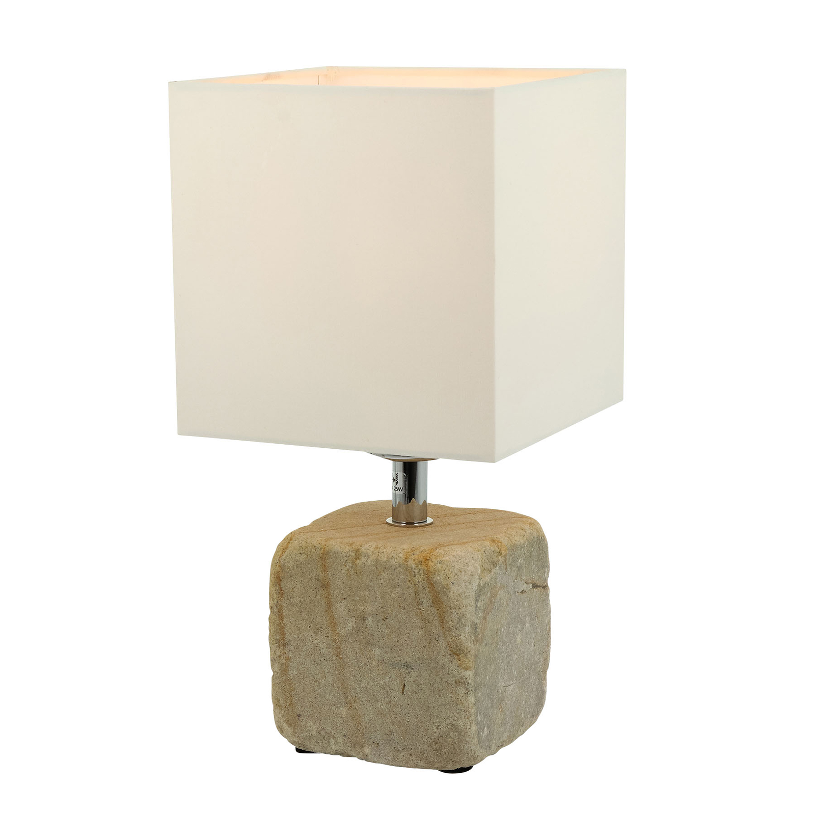 Bordslampa Sandy av sandsten med textilskärm