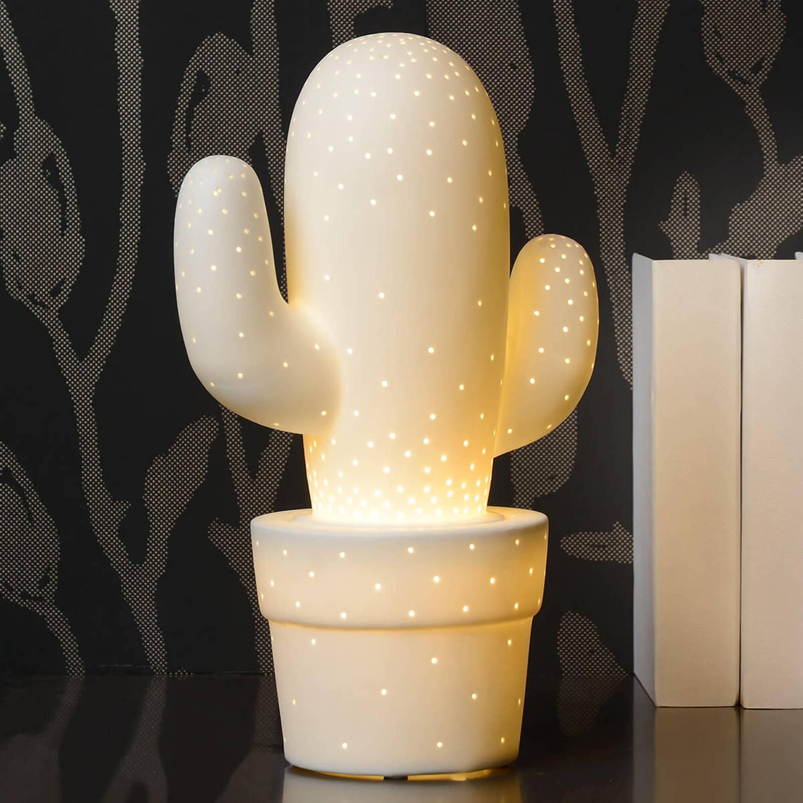 vit bordslampa Cactus av keramik