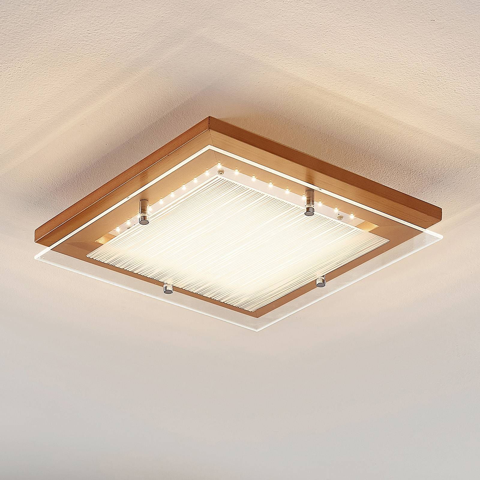 LED-taklampa Cattleya i trä, 32 cm