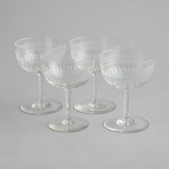 Vintage - 4 champagnekupor med gravyr