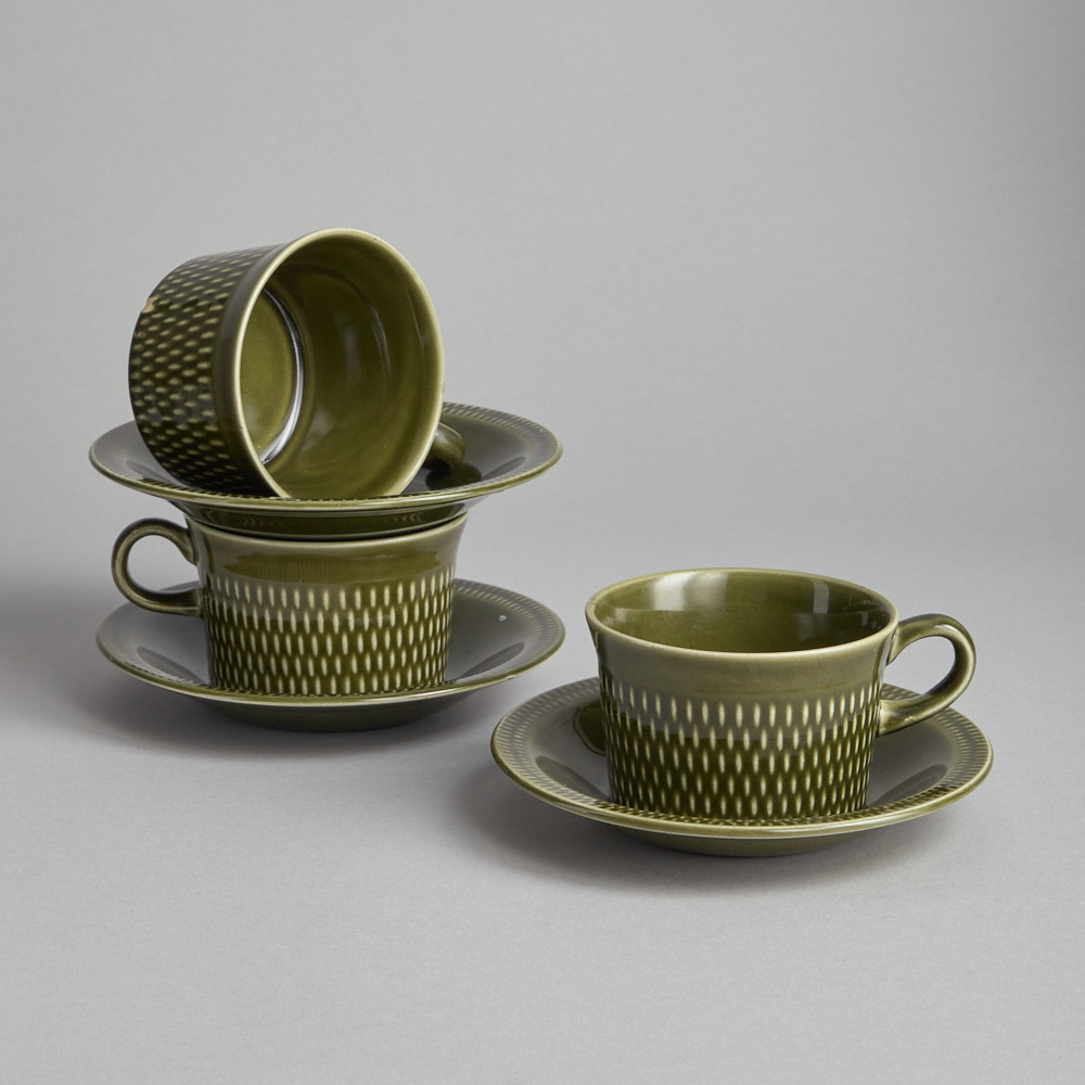 Vintage - Stavangerflint Tekoppar med Fat 3 st