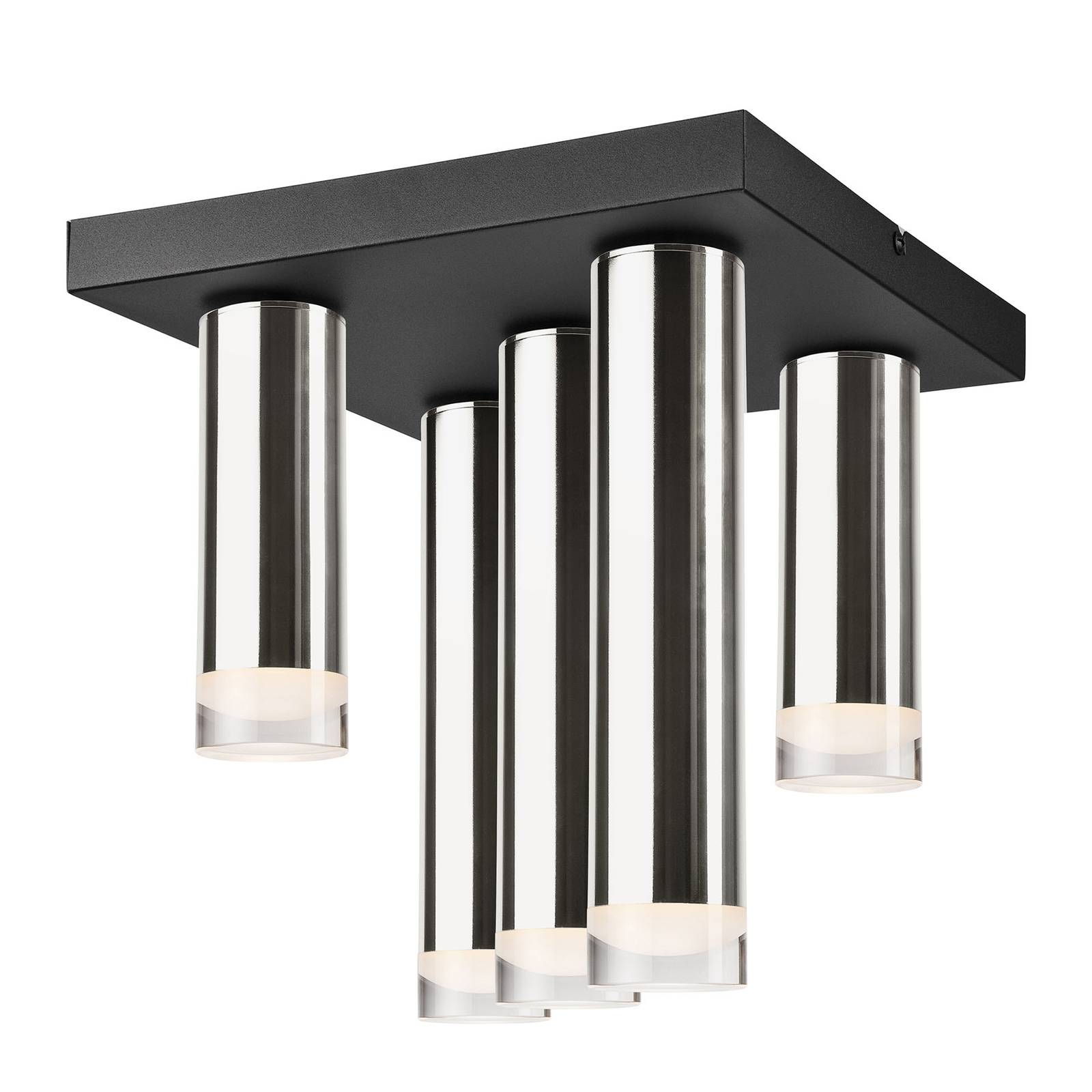 Taklampa Shine, 5 lampor kvadratisk krom