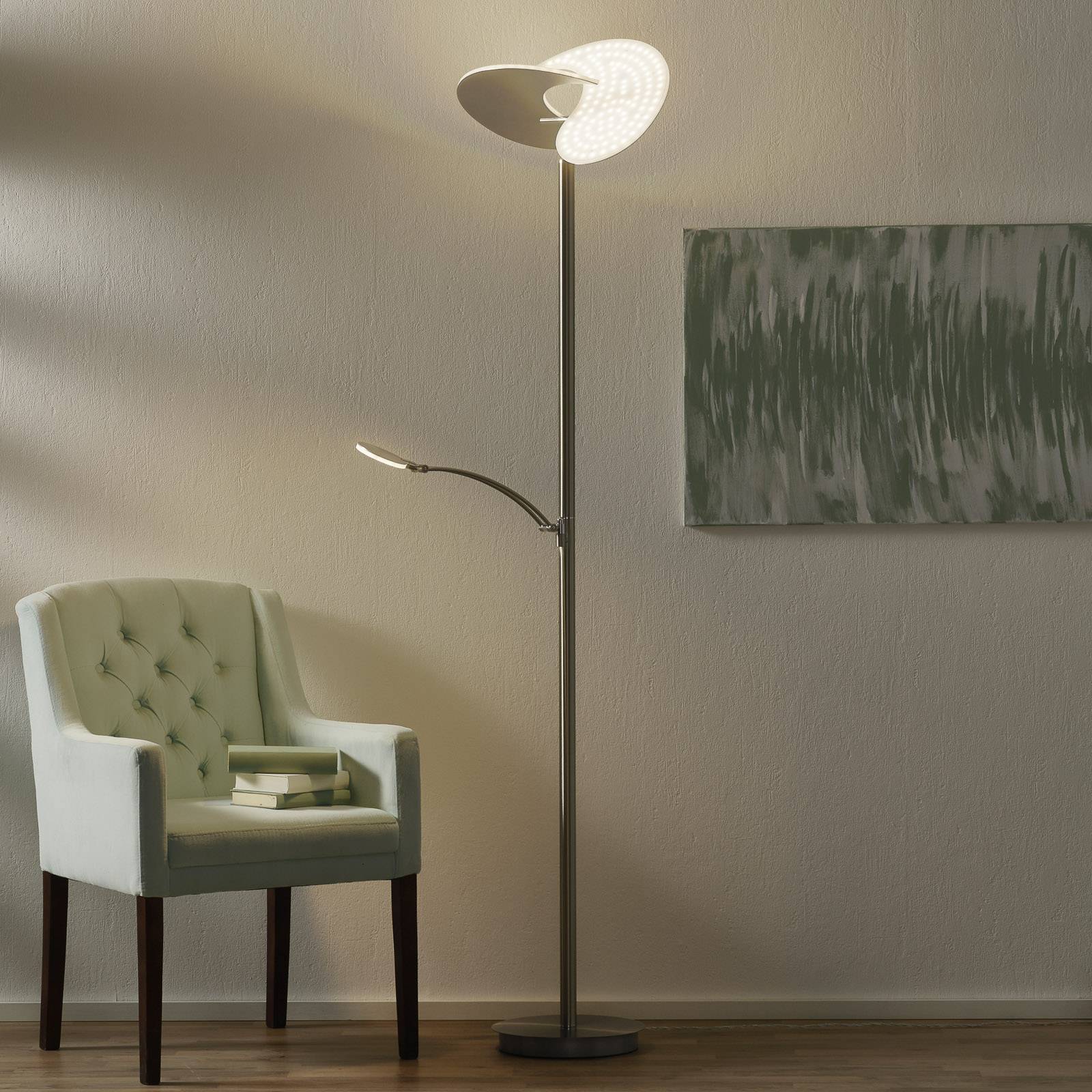 B-Leuchten Malibu LED-golvlampa dimbar, nickel