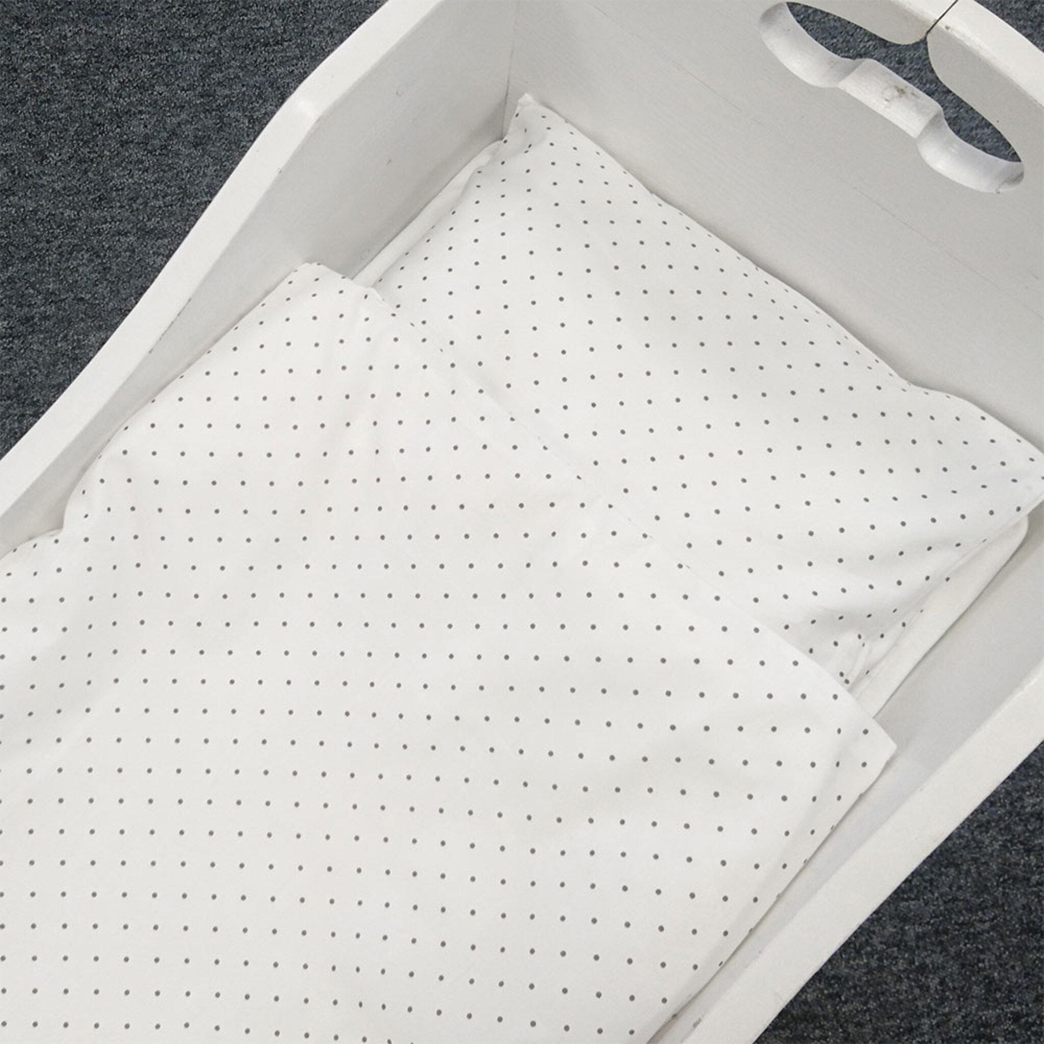 Bäddset vagga vit dotty GOTS, 80x70 cm, 28x35 cm