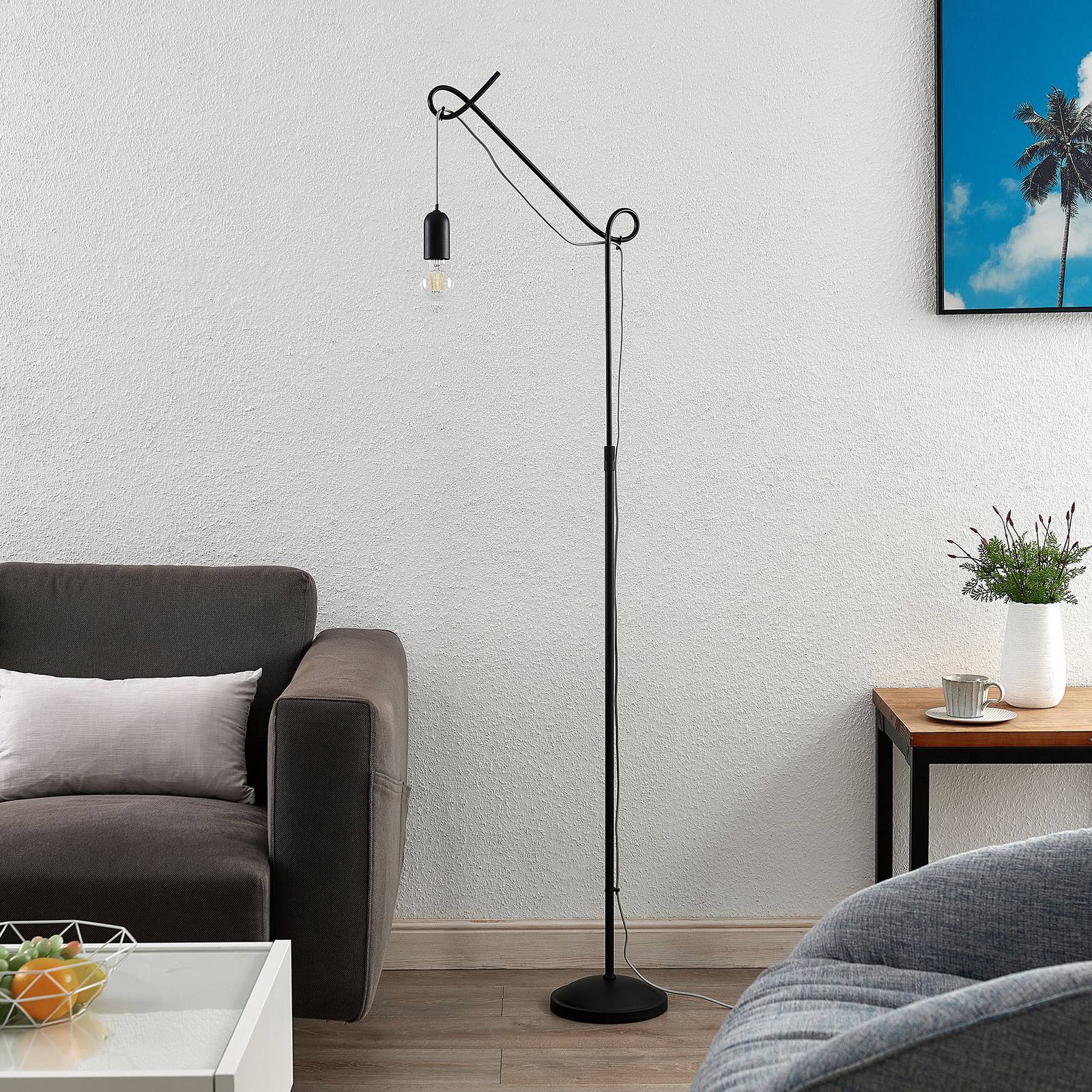 Lucande Jorna golvlampa i svart, kabel grå