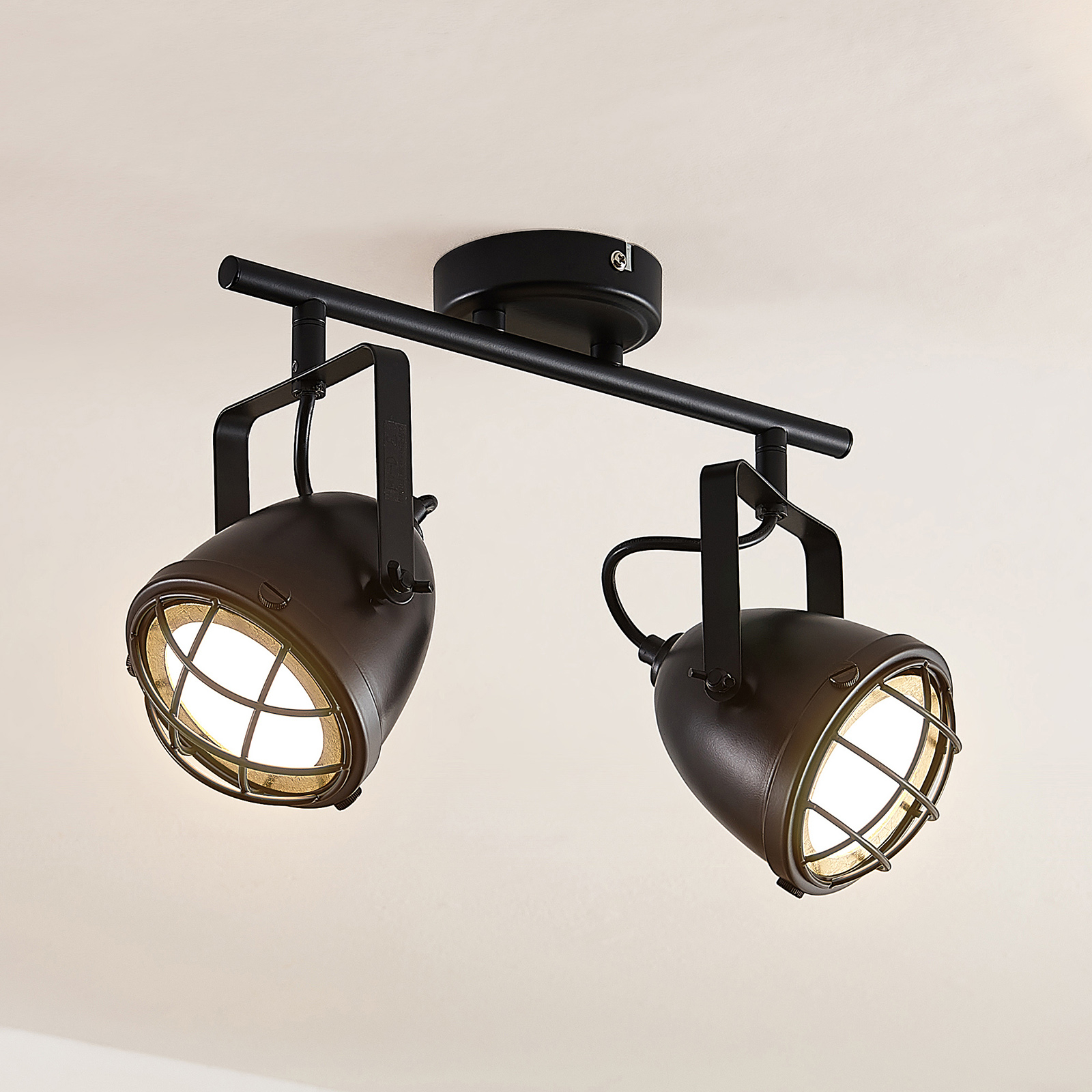 Lindby Biona LED-takspotlight guldring, 2 lampor