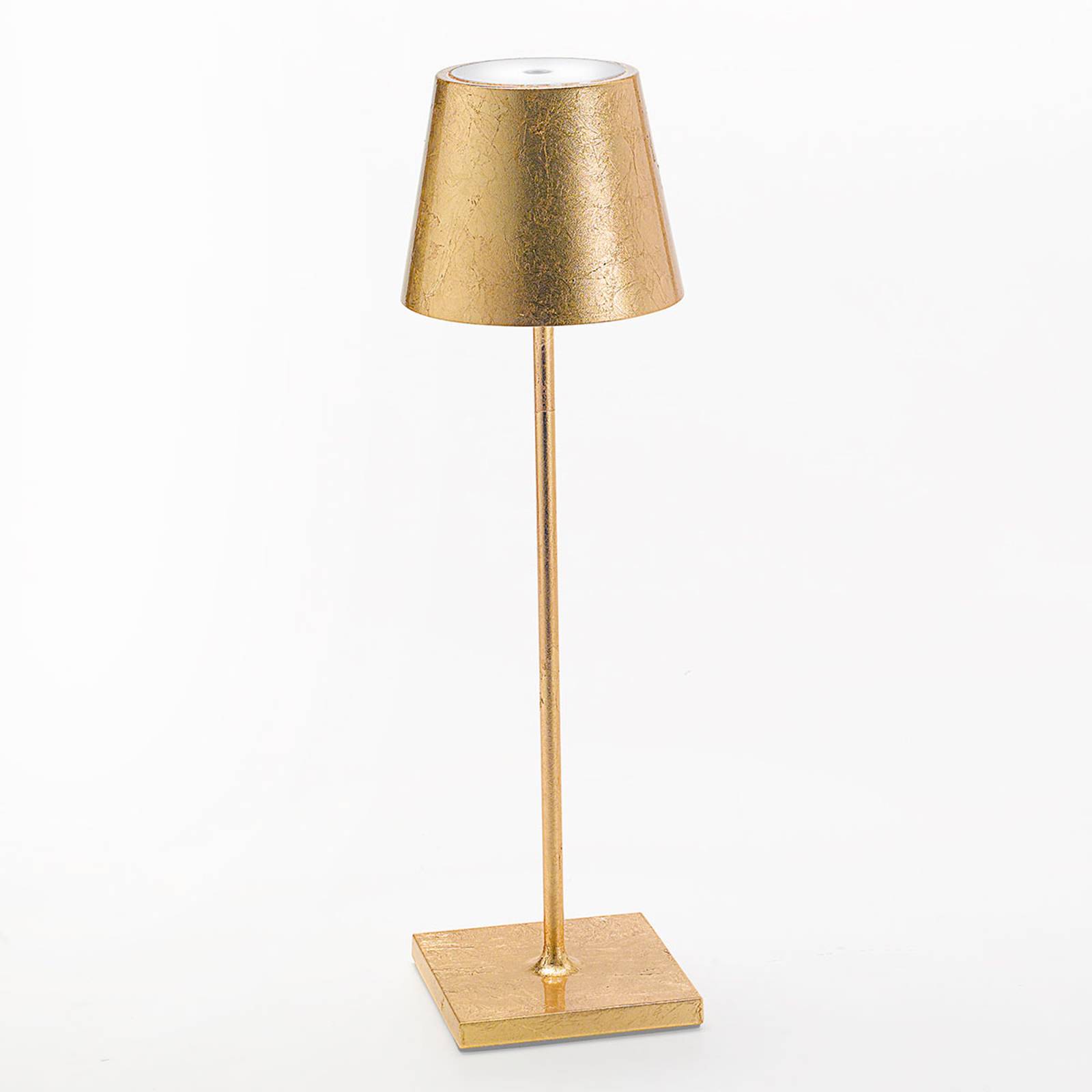 LED-bordslampa Poldina med dekor, portabel, guld