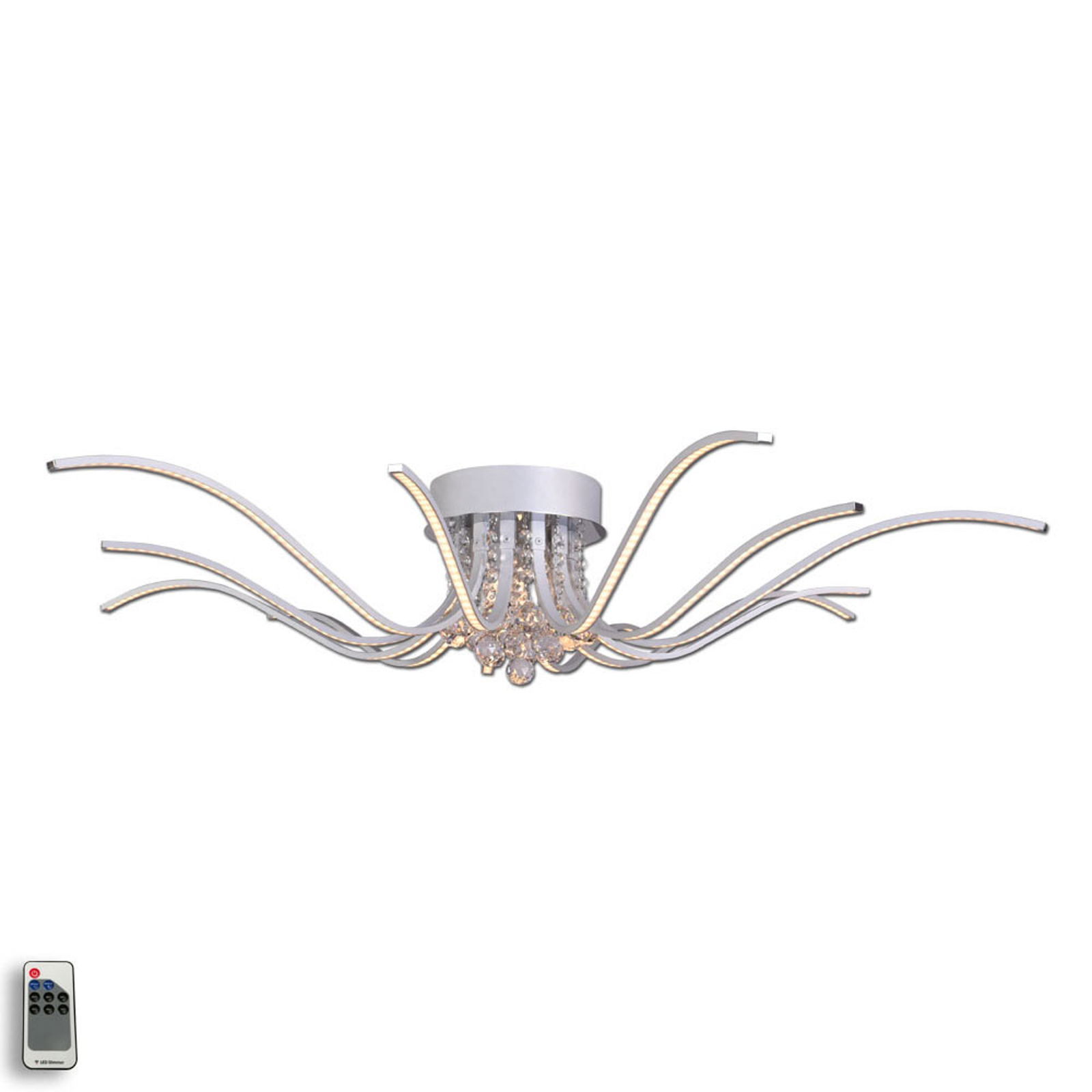 LED-taklampa Lumenos med kristaller, aluminium