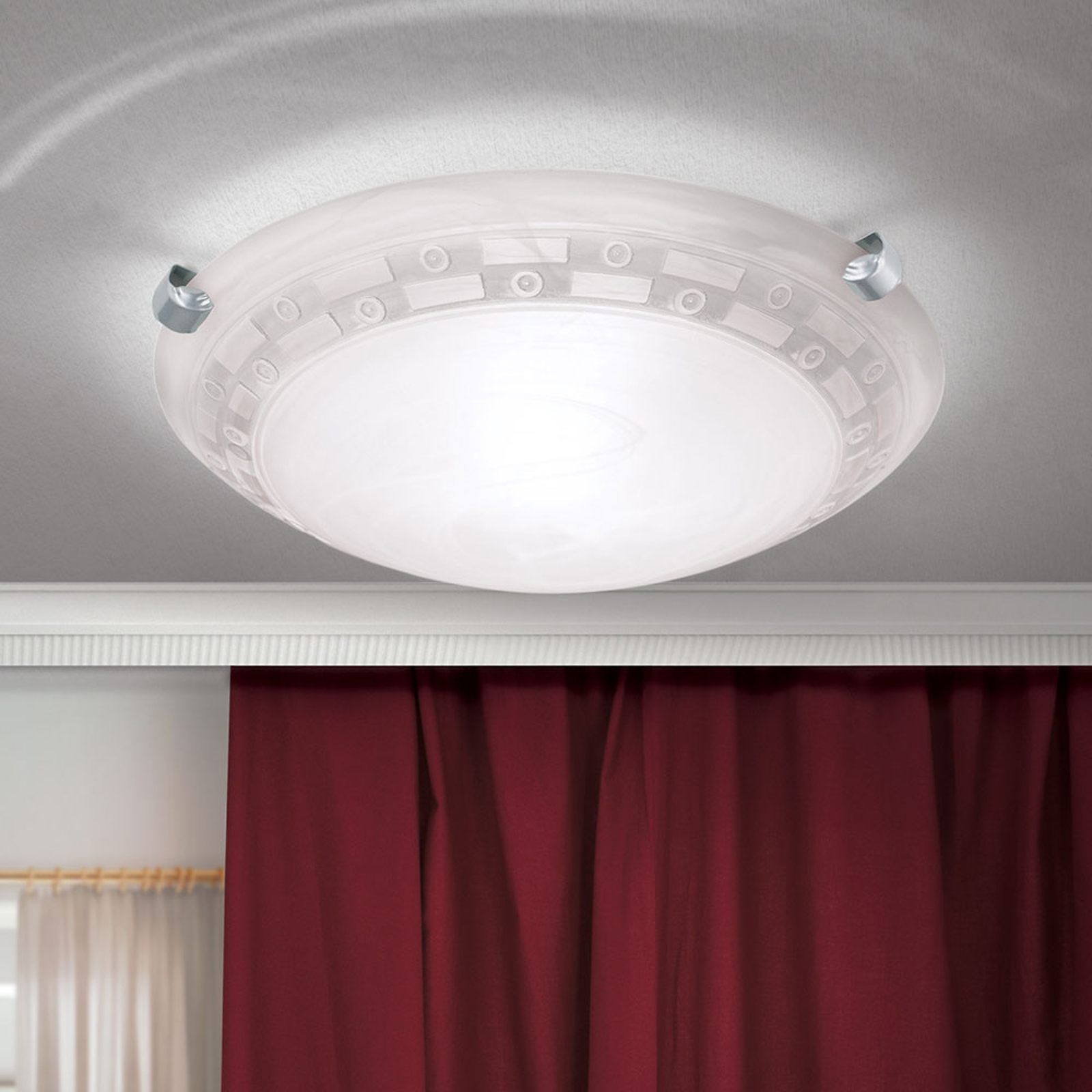 Taklampa Adonis, Ø 30 cm, vit/nickel