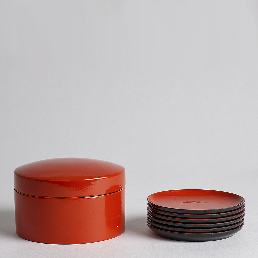 Vintage - SÅLD Glasunderlägg 6-pack Orange/Svart