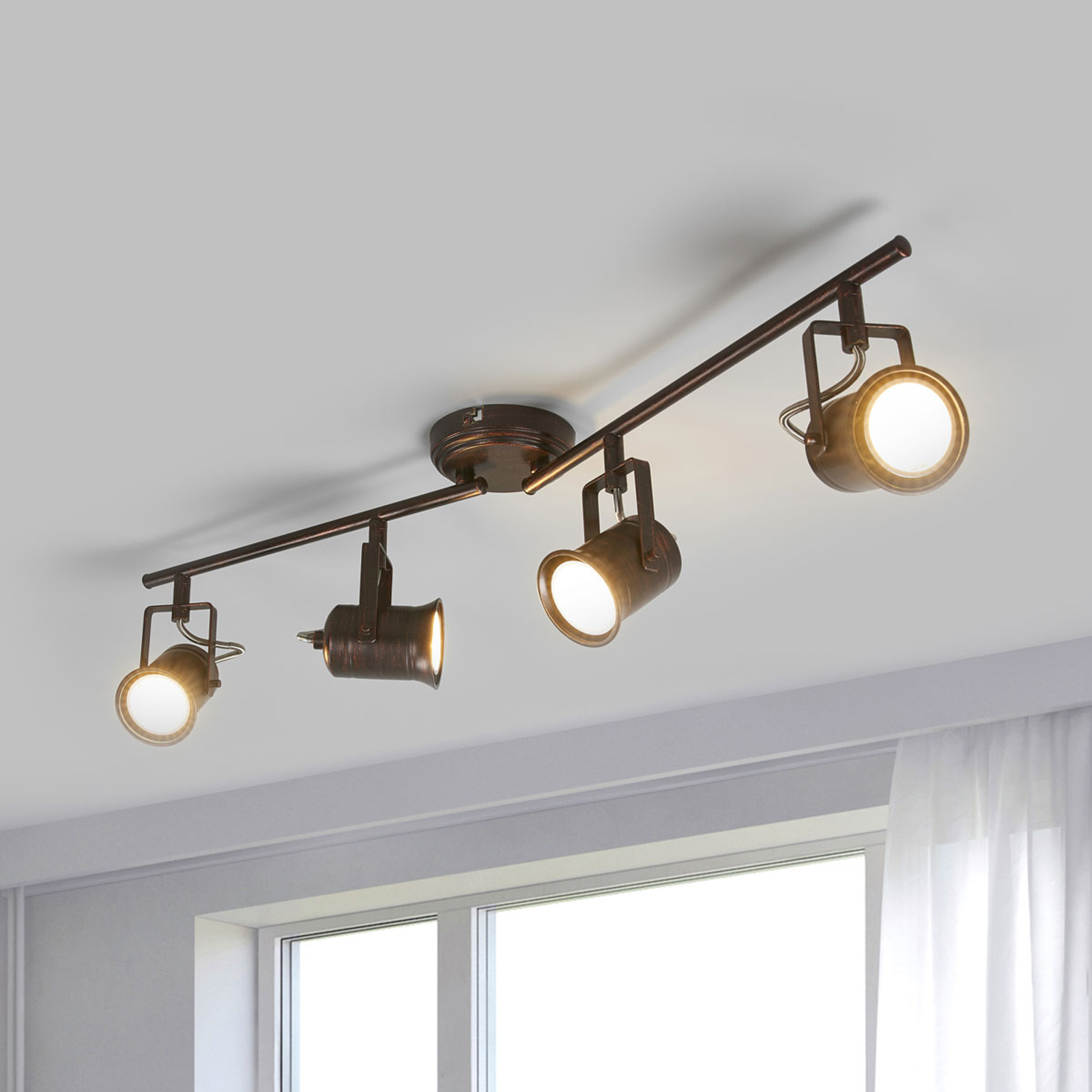 LED-taklampa med 4 ljuskällor, rustik stil