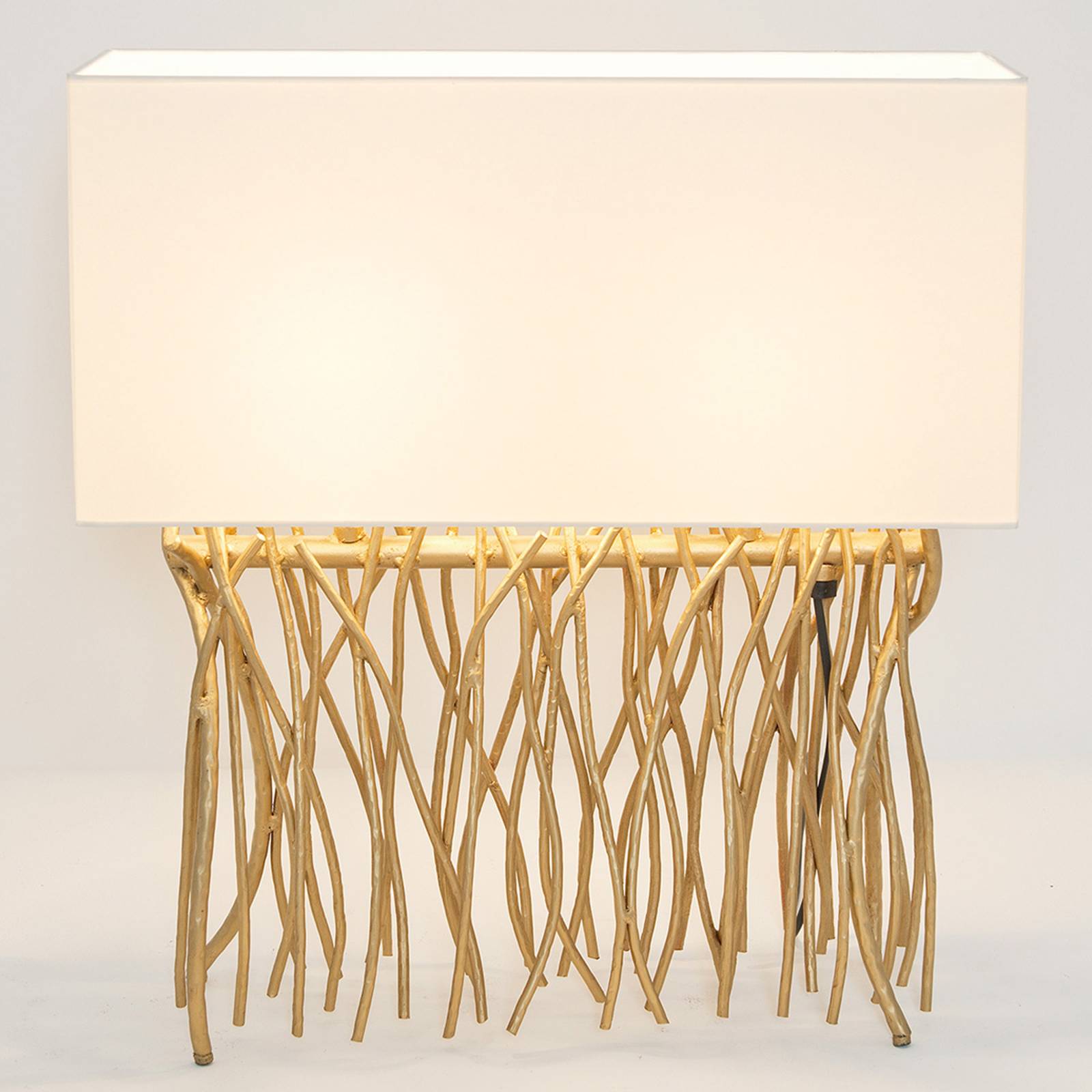 Bordslampa Capri, kantig, äggskalsvit/guld