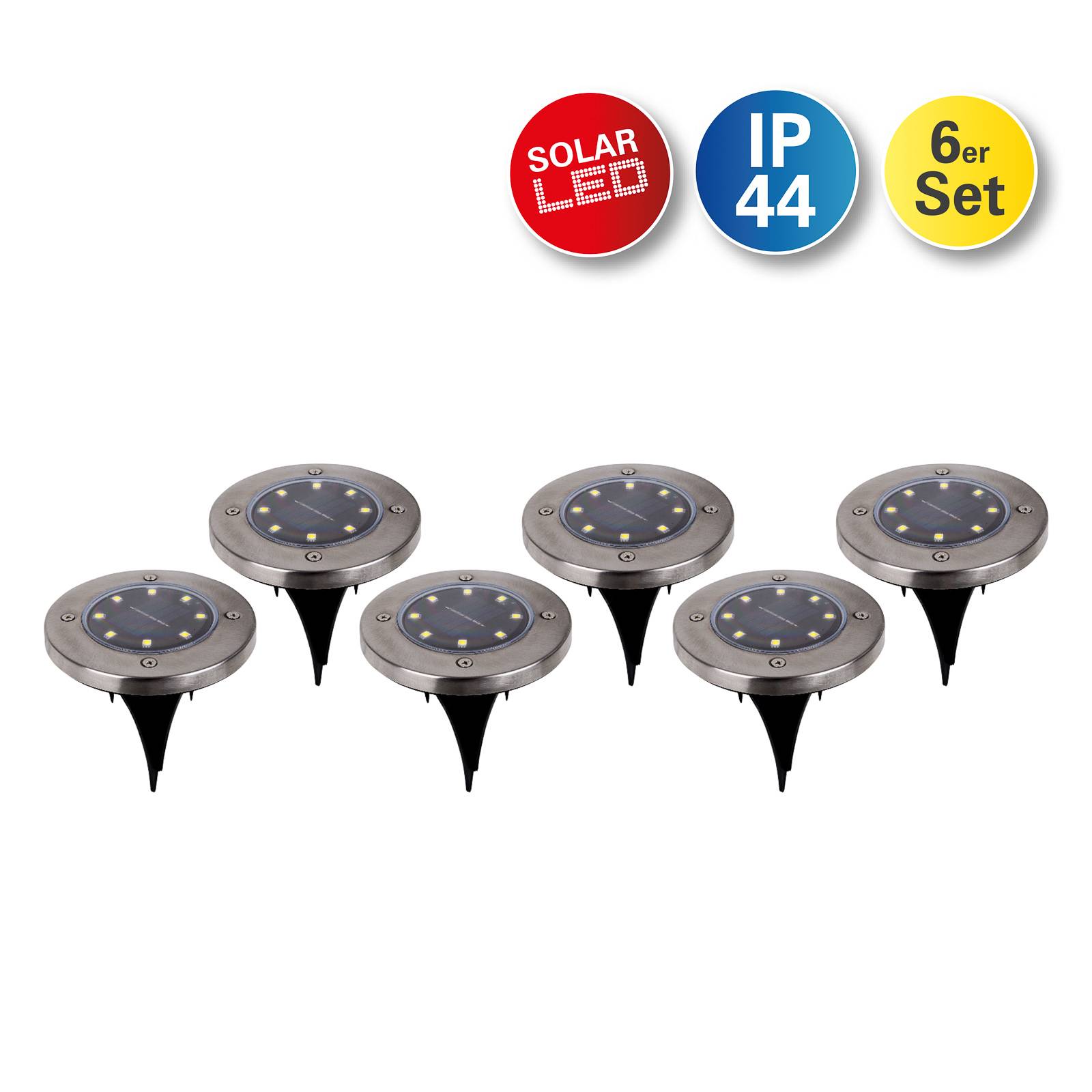 Soldriven LED-markspettslampa Kian, 6-pack