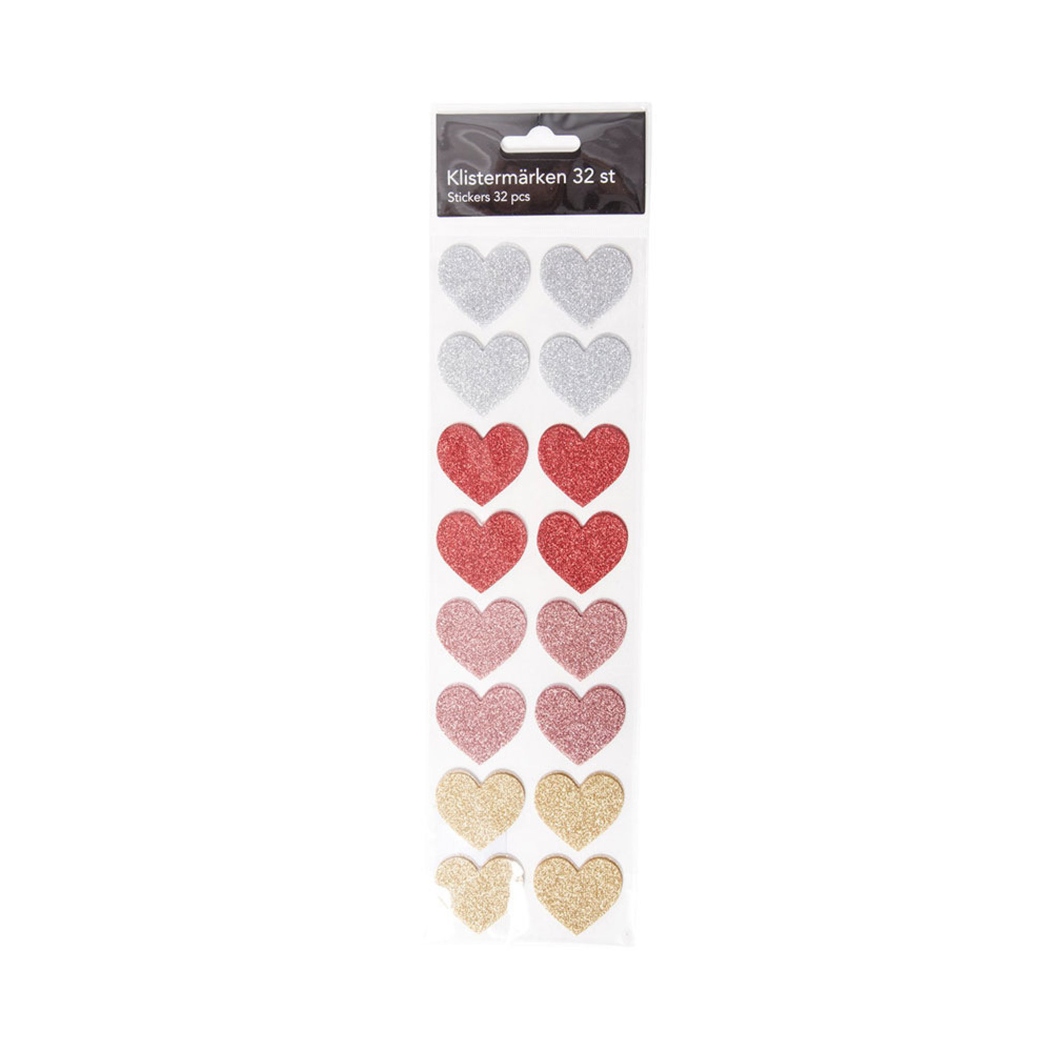 Klistermärken Heart Glitter, 32 st