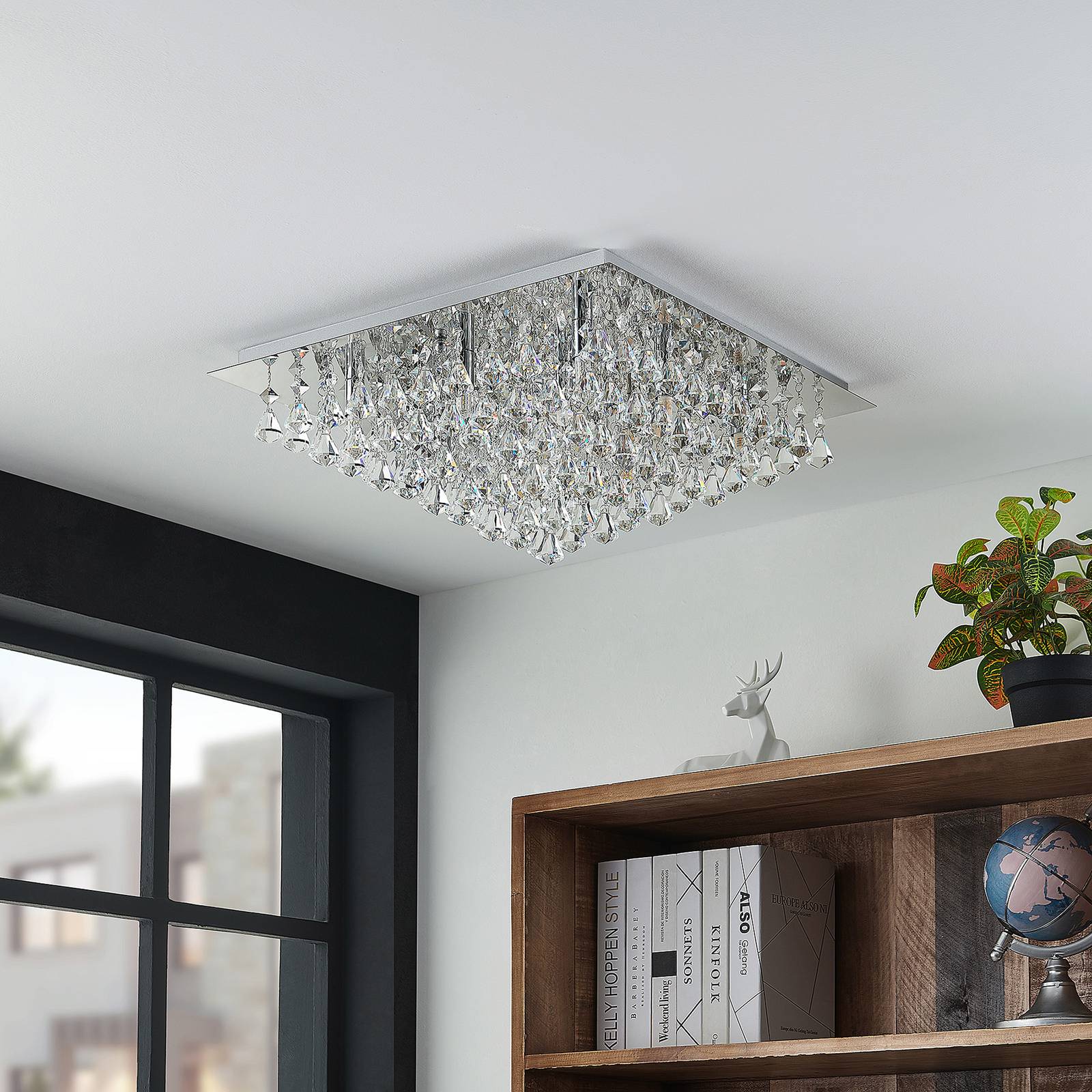 Lindby Rimedia taklampa, krom, 55 cm