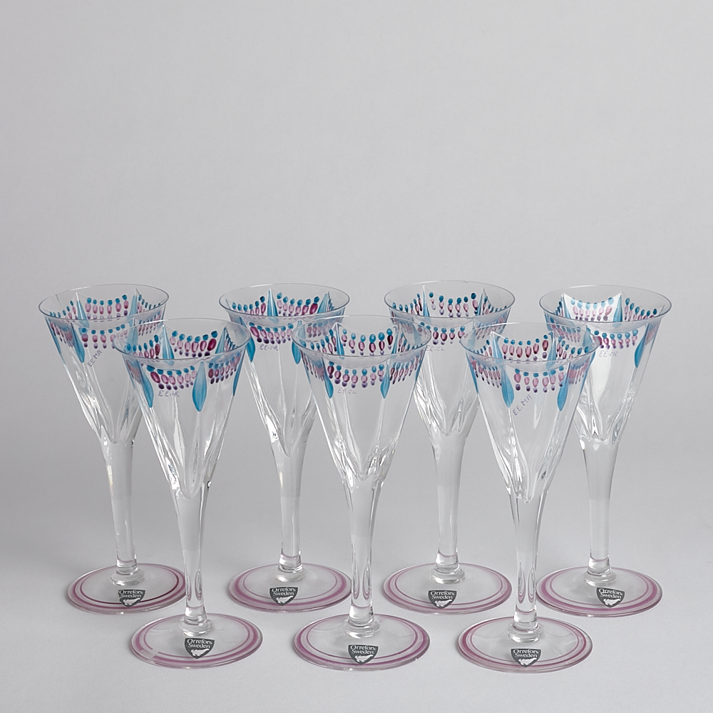 Vintage - SÅLD Snapsglas Handmålade 7 st