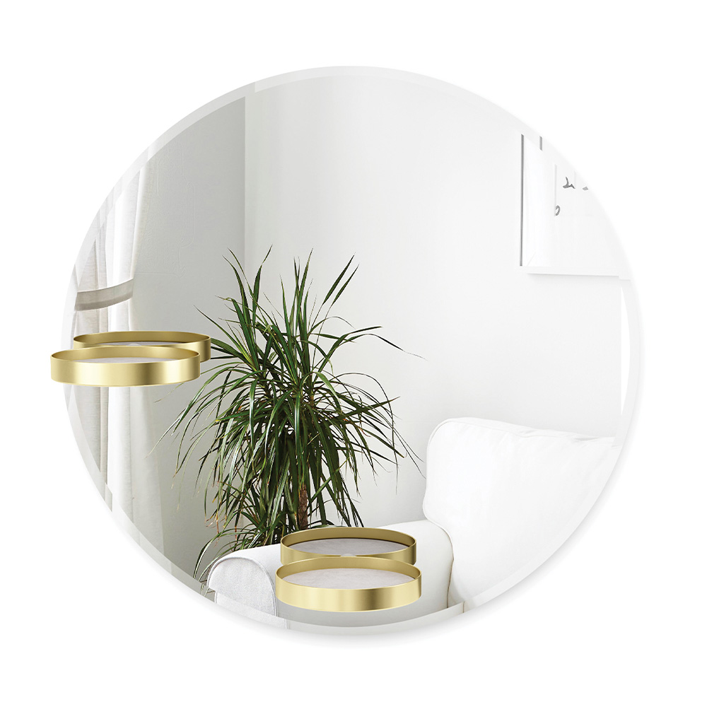 Umbra - Umbra Perch Spegel med Justerbara Hyllor Ø60 cm Mässing