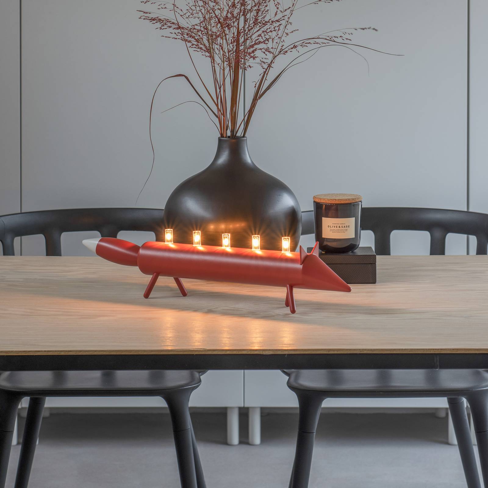 LED-ljusstake Räv, röd, 5 lampor