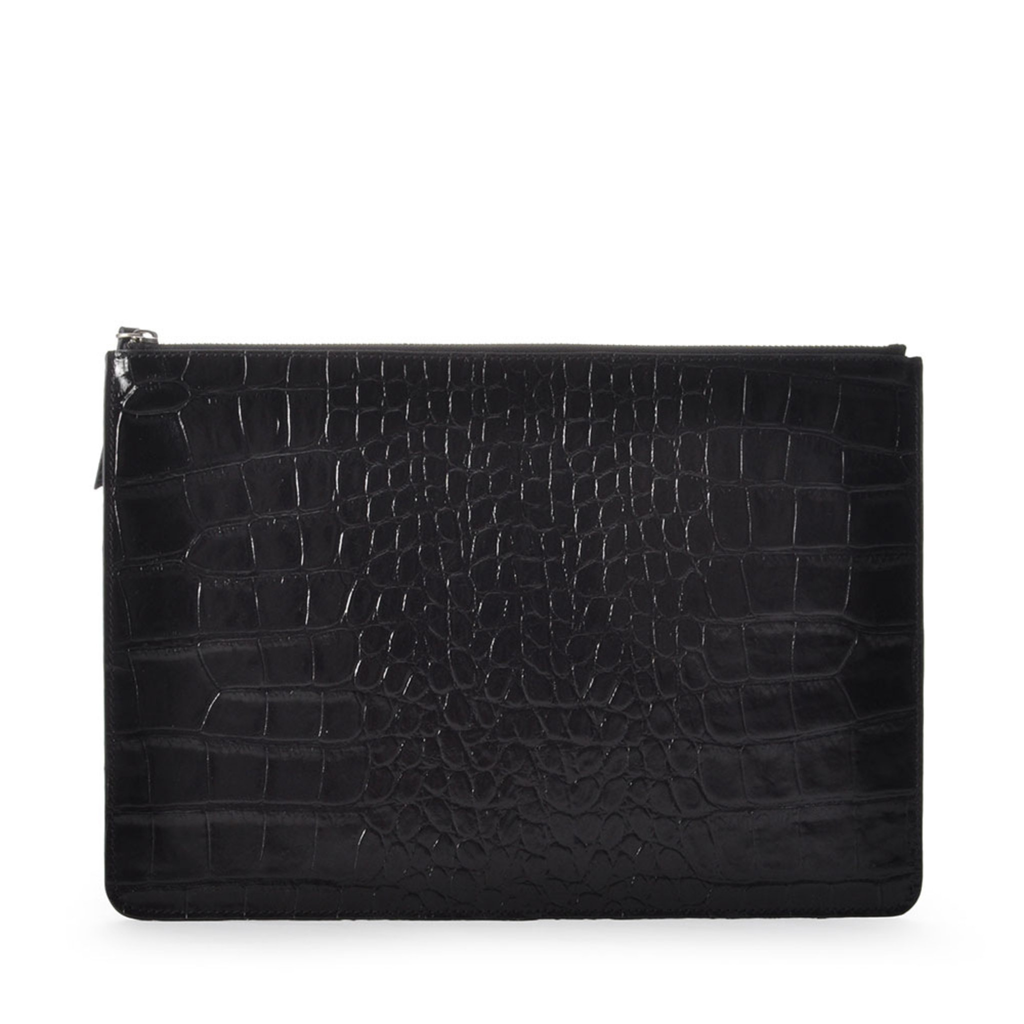 Ceannis Flat Clutch Black Croco Embossed Leather