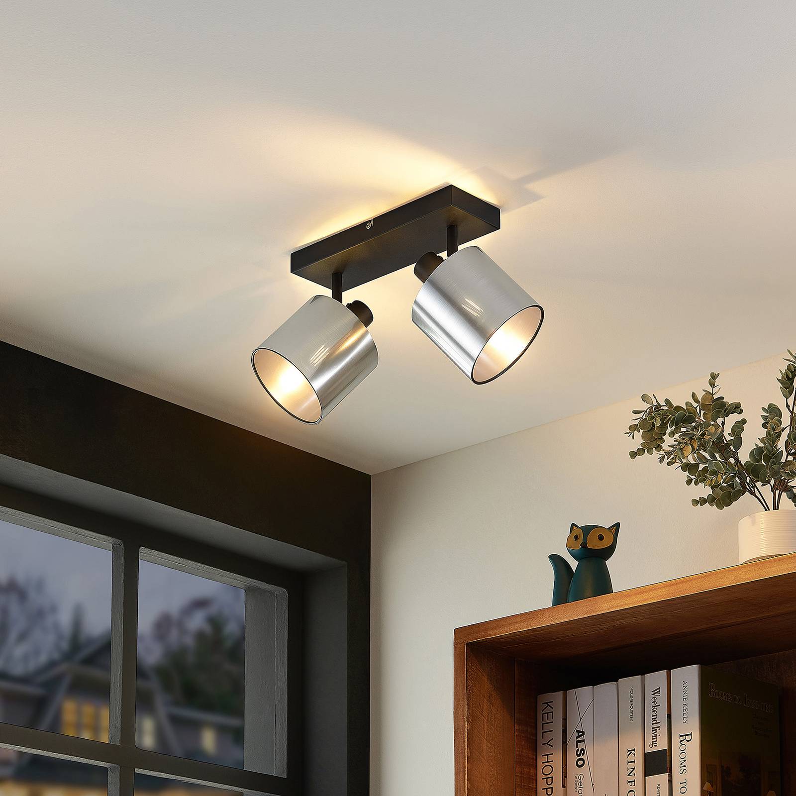 Lindby Joudy taklampa, 2 lampor borstat aluminium