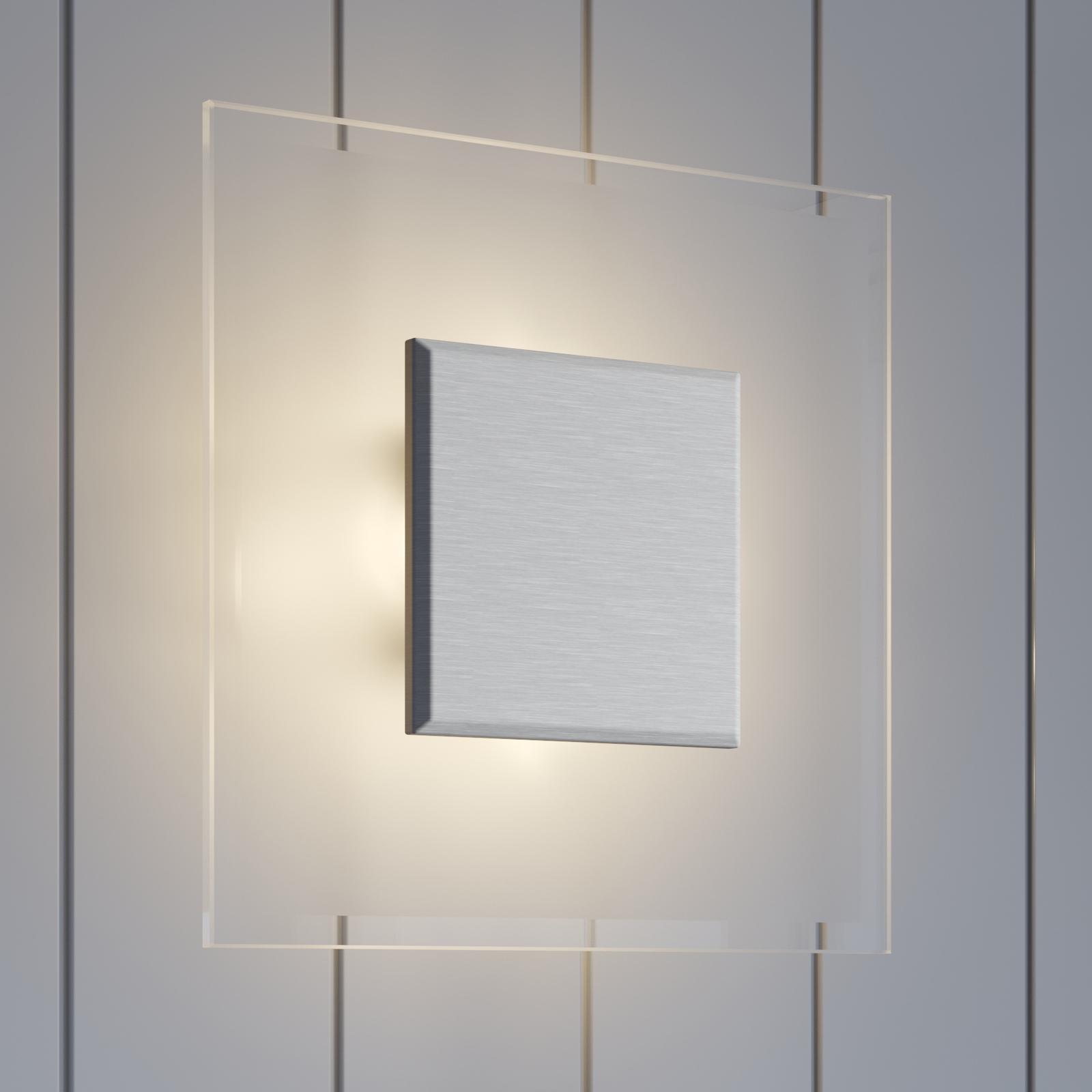 Kvadratisk LED-vägglampa Lole av glas