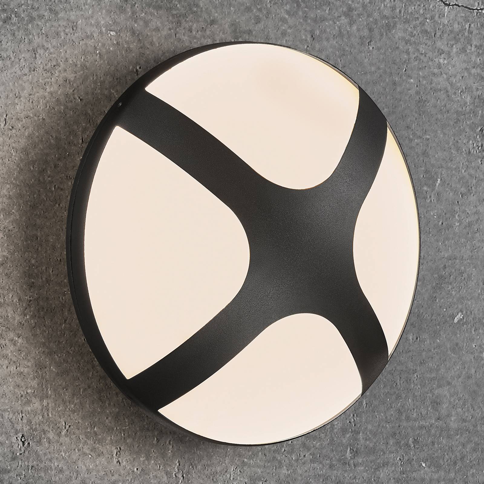 Utomhusvägglampa Cross svart, Ø 26 cm