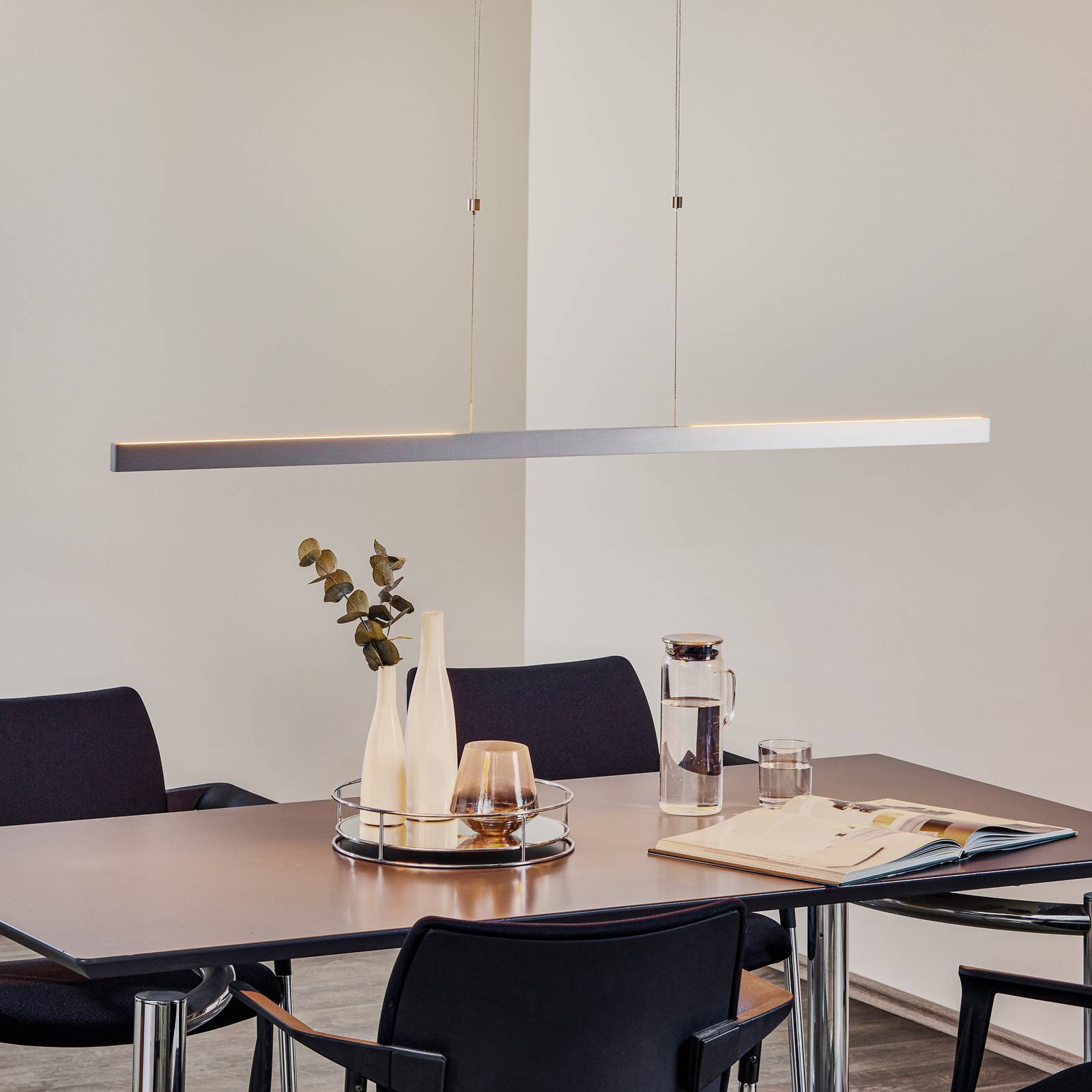 LED-hänglampa Pia gestsensor nickel matt 128 cm