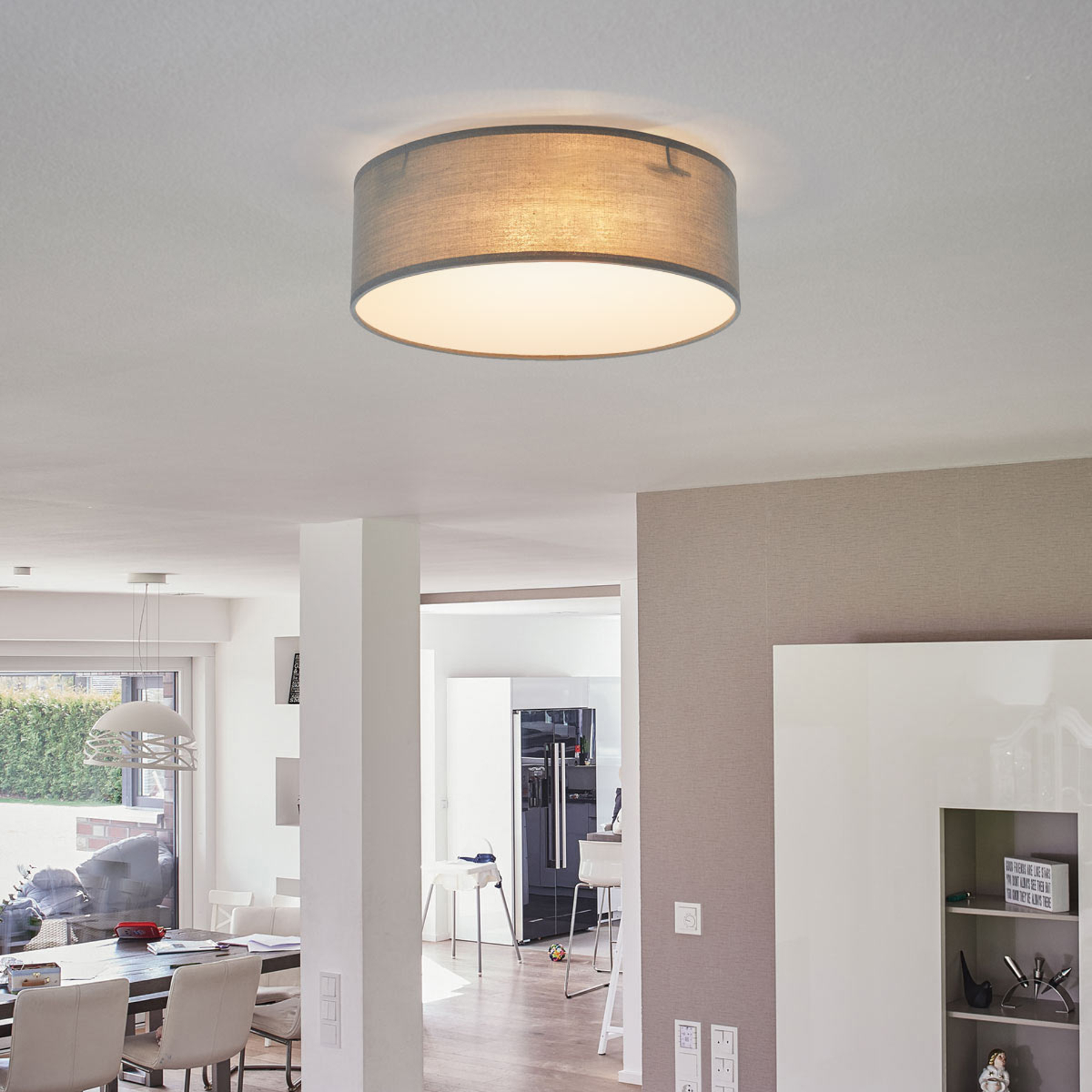 Grå textiltaklampa Ceiling Dream 20 cm