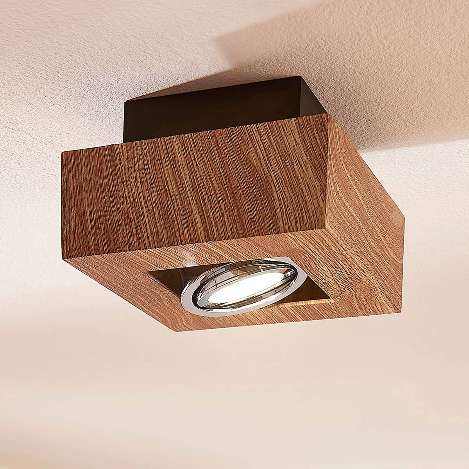 LED-taklampa Vince, 14x14 cm, träimitation