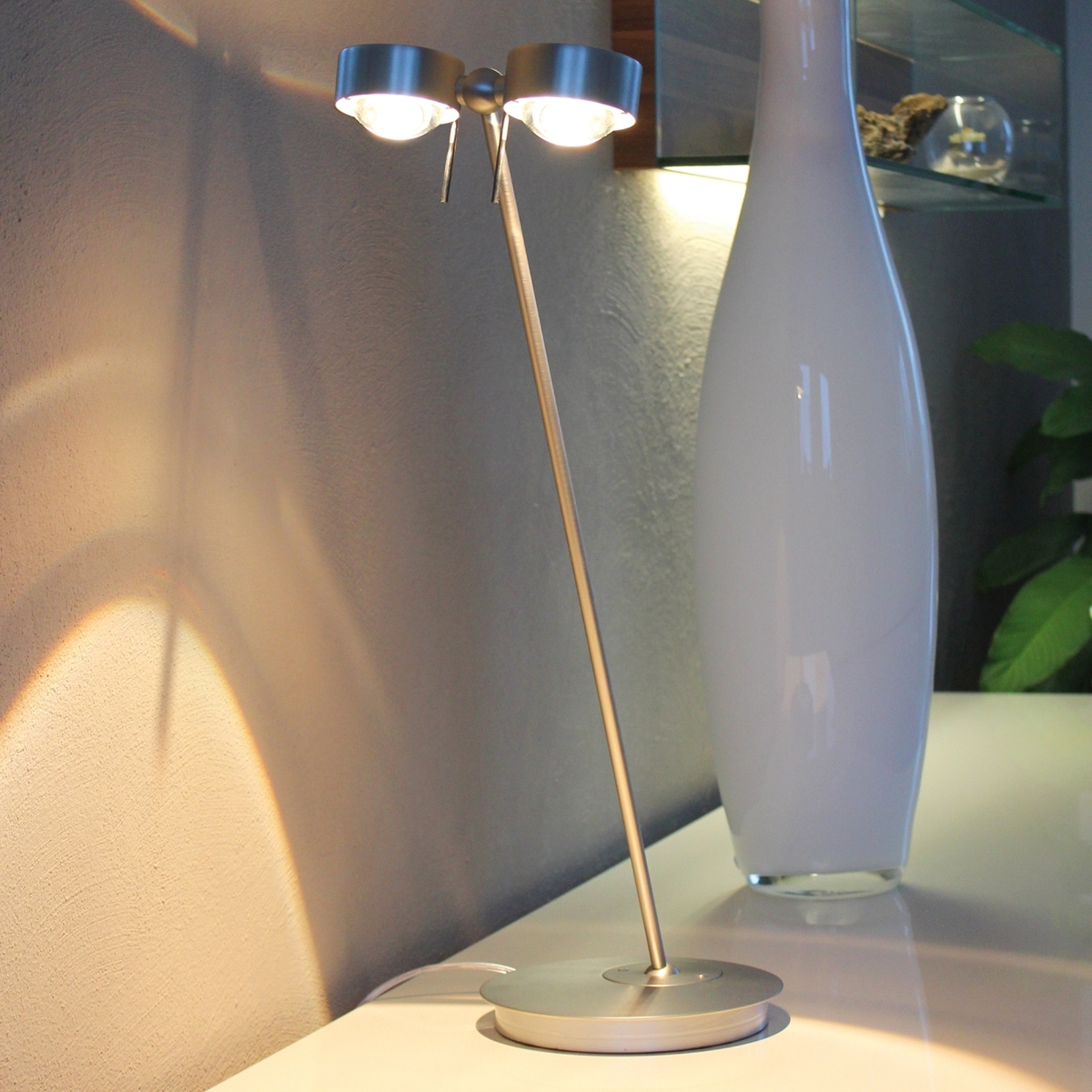 Bordslampa PUK TABLE med 2 lampor, matt krom